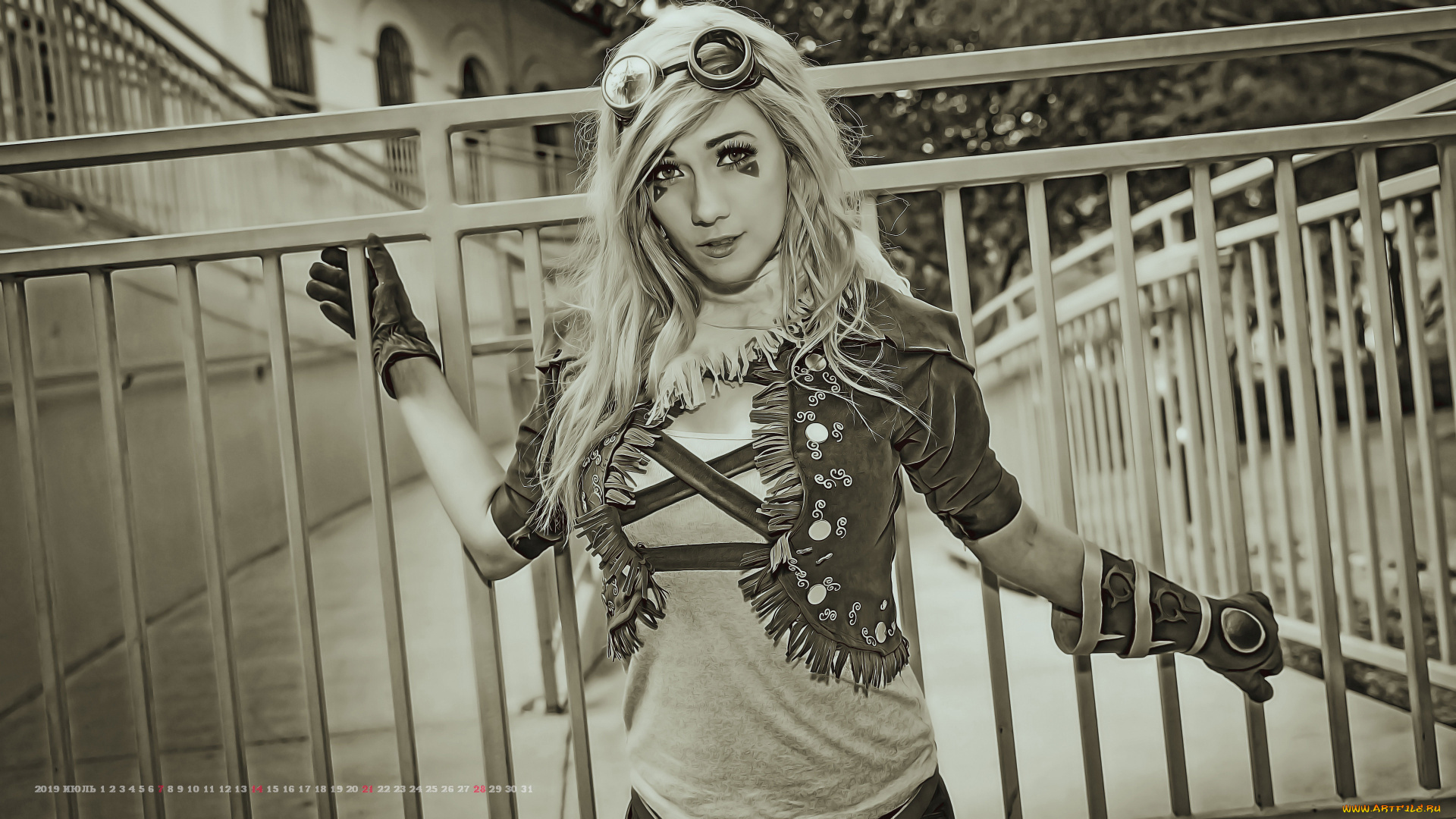 календари, компьютерный, дизайн, 2019, calendar, женщина, решетка, металл, ограждение, копслей, девушка