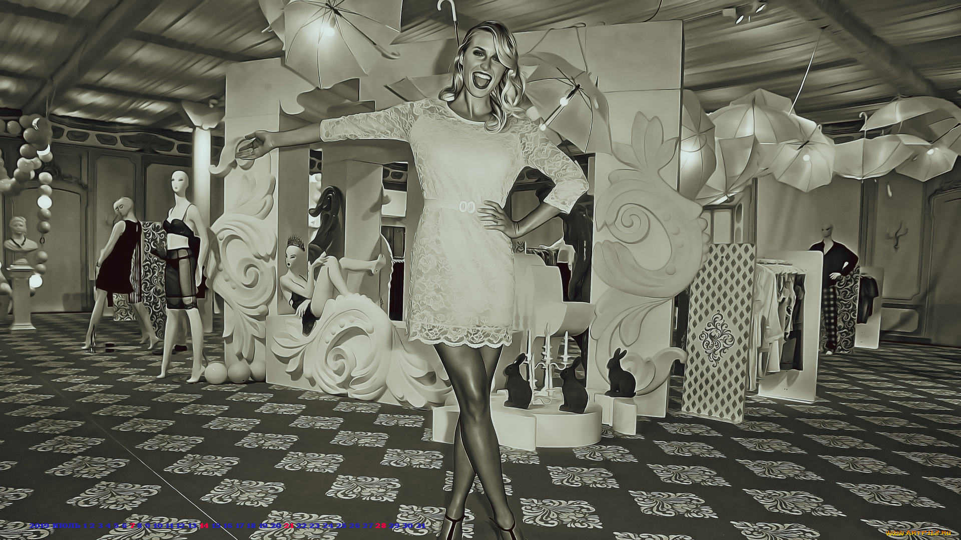 календари, компьютерный, дизайн, 2019, calendar, женщина, манекен, девушка, зонт, эмоции, помещение