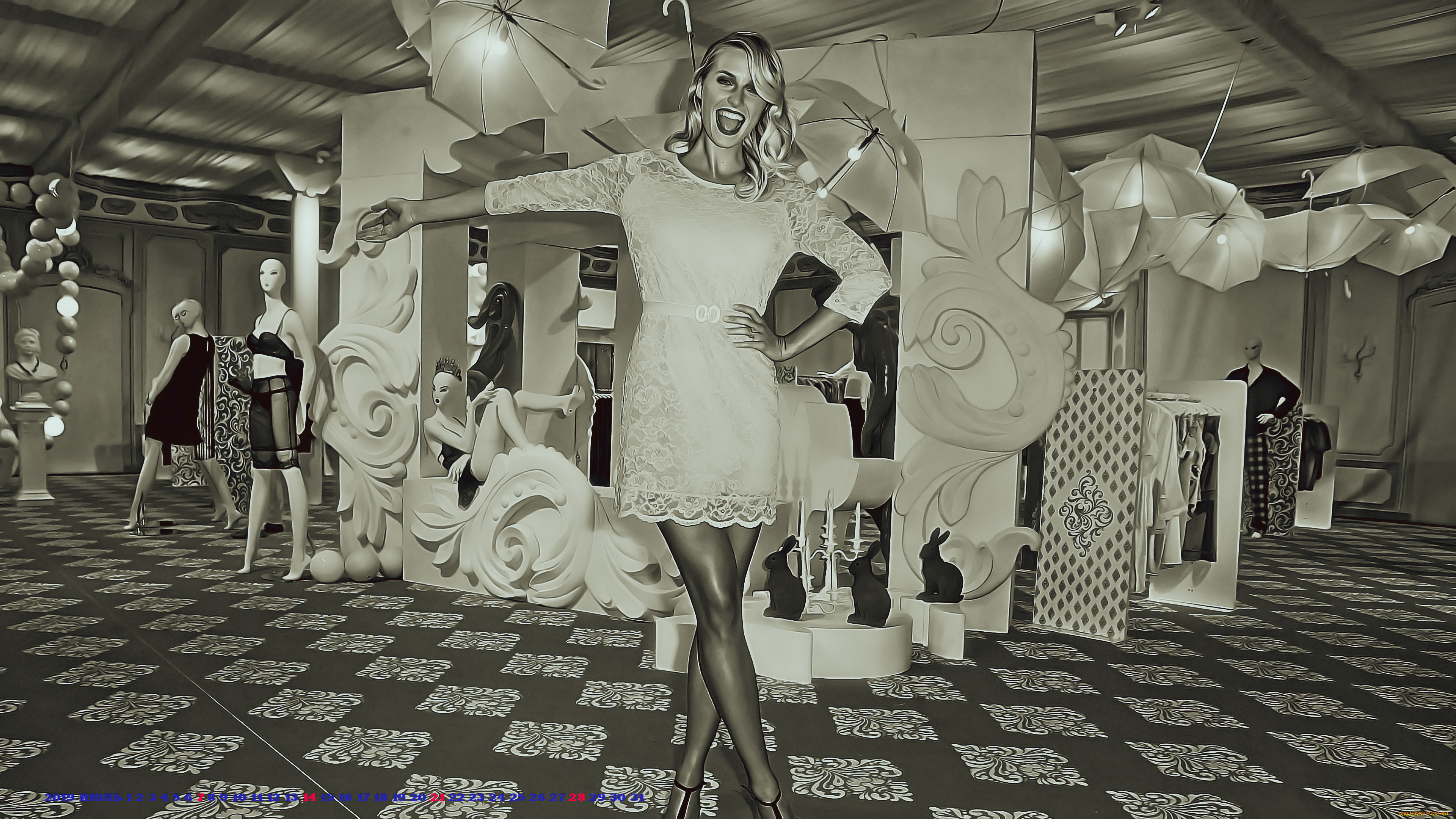 календари, компьютерный, дизайн, 2019, calendar, женщина, манекен, девушка, зонт, эмоции, помещение