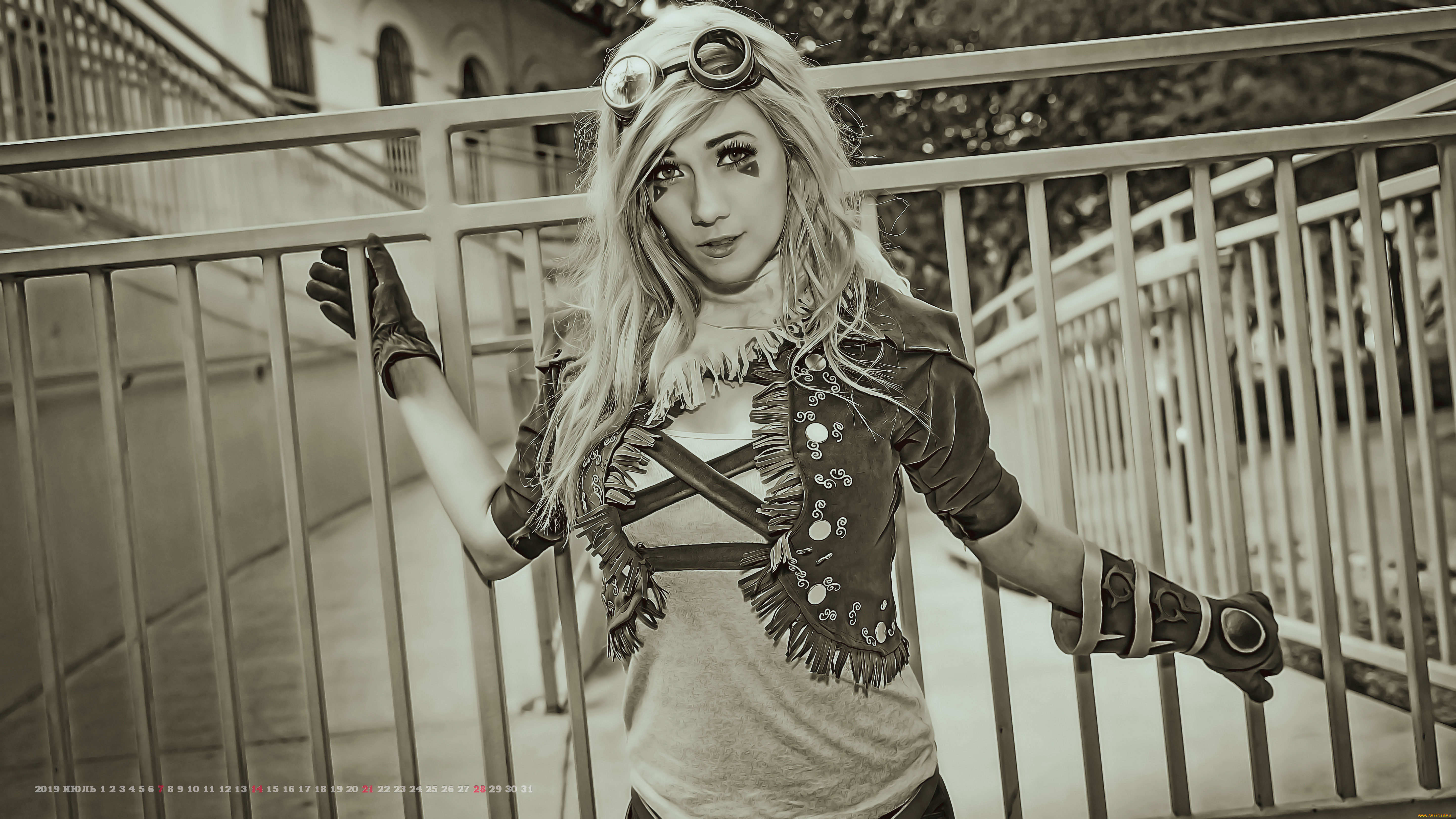 календари, компьютерный, дизайн, 2019, calendar, женщина, решетка, металл, ограждение, копслей, девушка