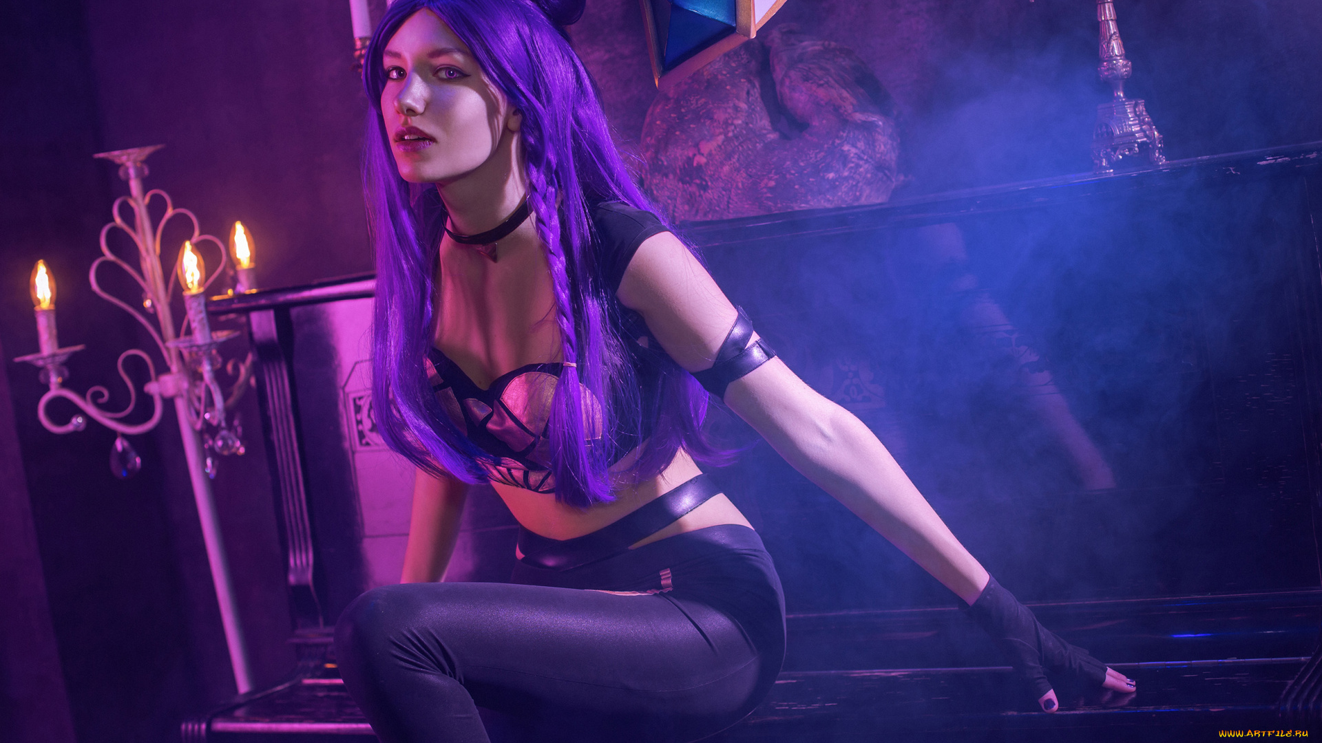 девушки, ника, циммер, kda, костюм, свет, пианино, свечи, дым, ника, циммер, nika, cimmer