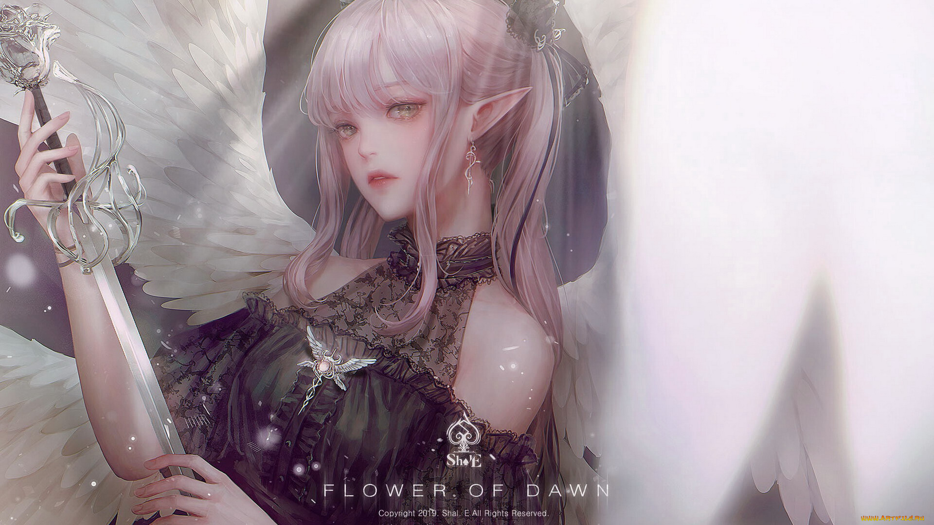 фэнтези, ангелы, девушка, крылья, оружие, ушки