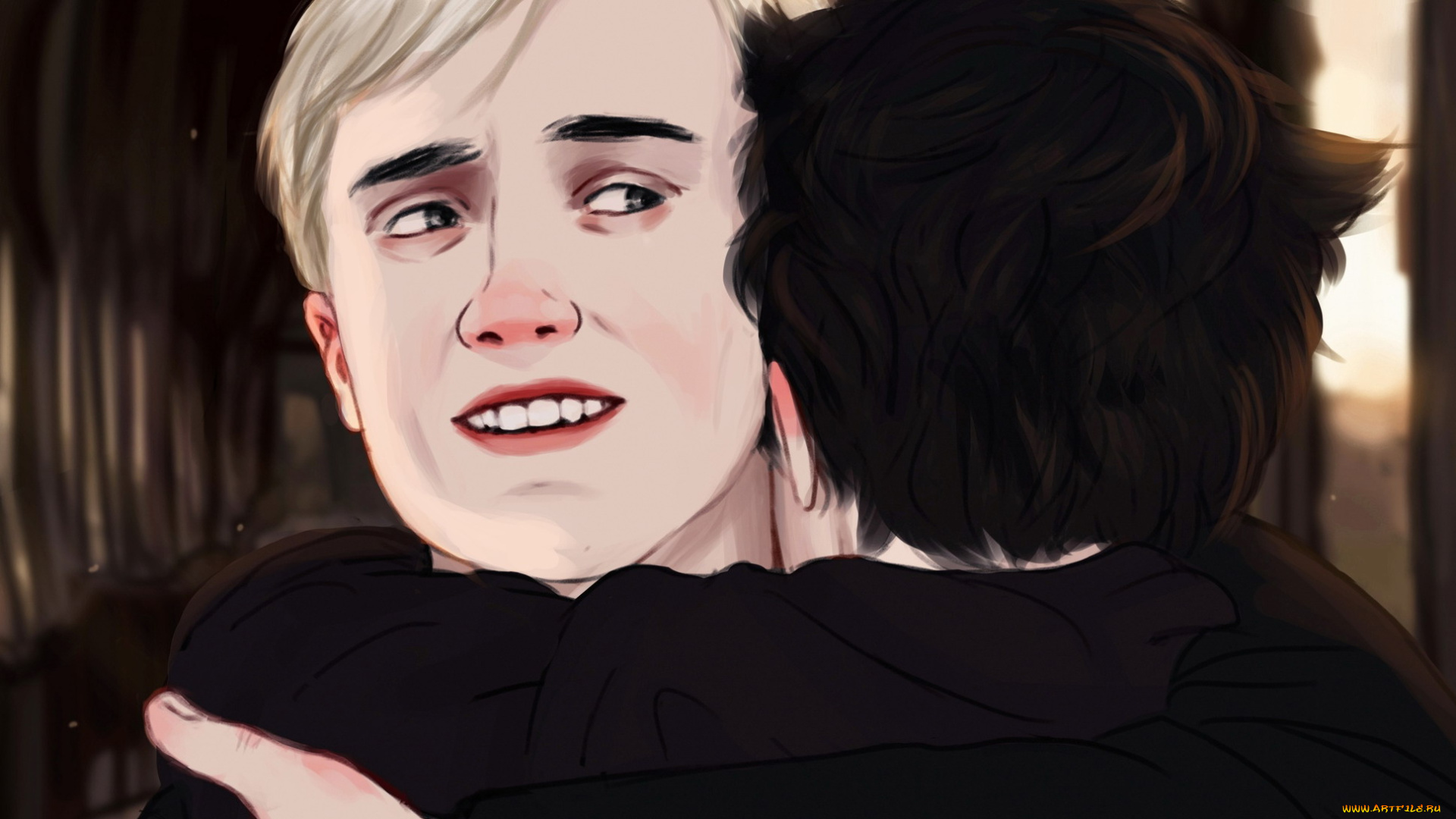 рисованное, кино, , мультфильмы, драко, малфой, гарри, поттер, объятия, лицо