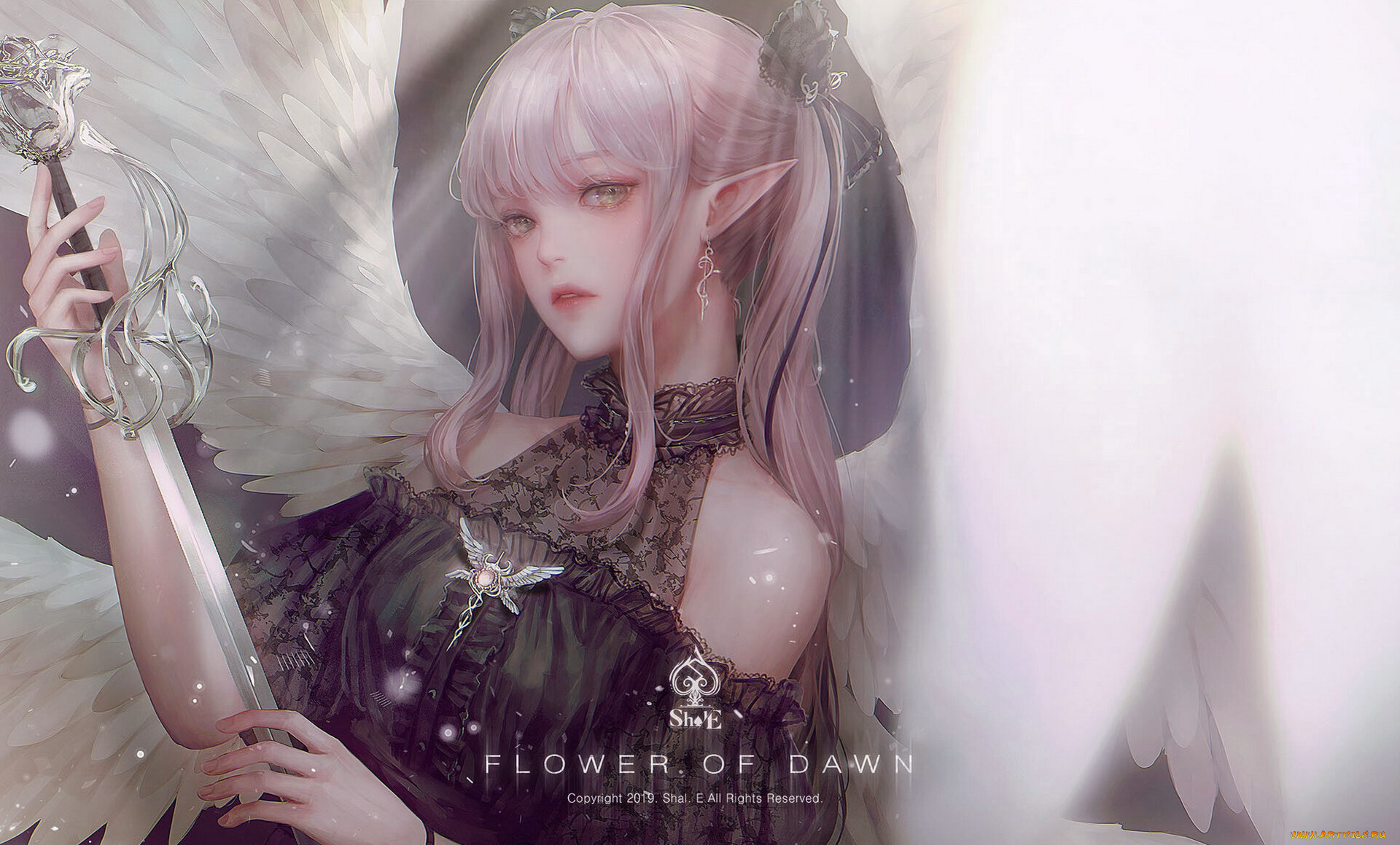 фэнтези, ангелы, девушка, крылья, оружие, ушки