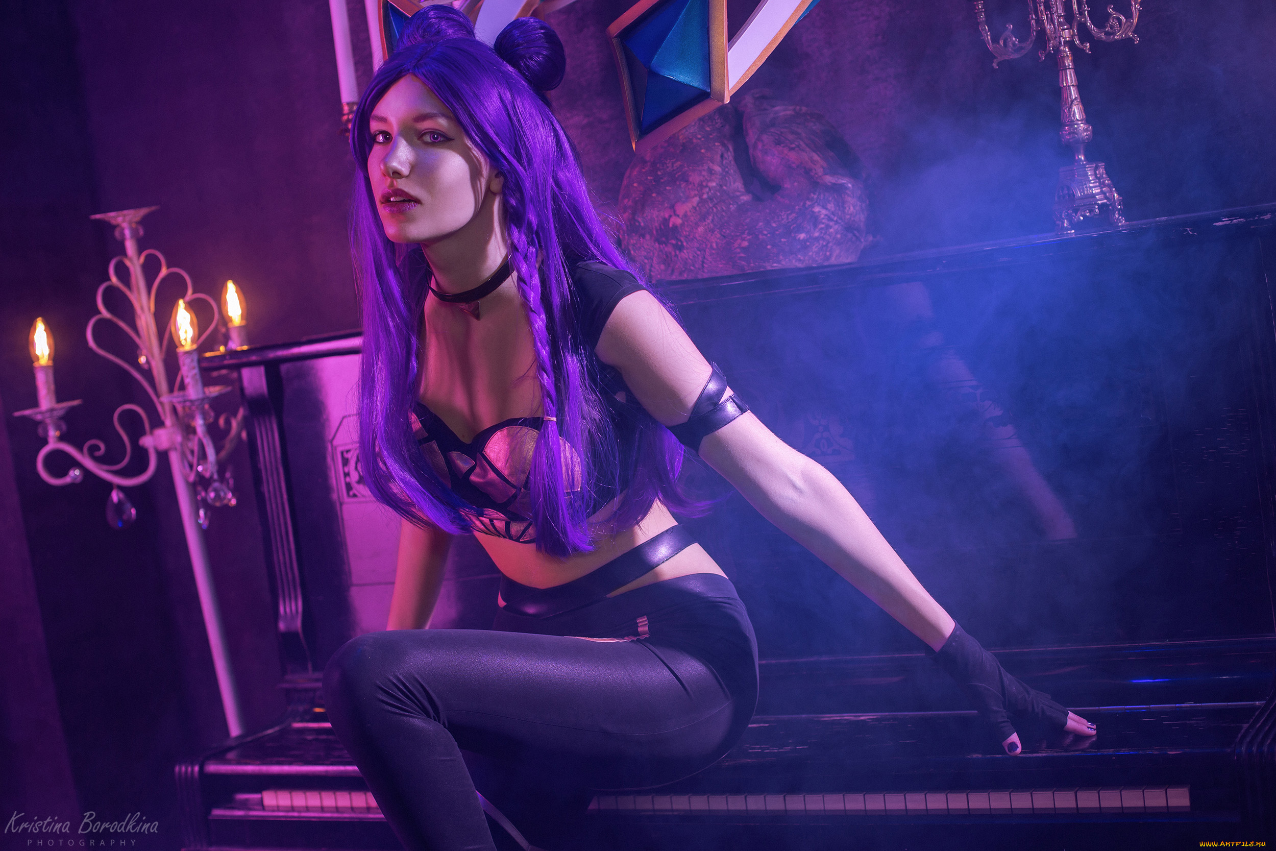 девушки, ника, циммер, kda, костюм, свет, пианино, свечи, дым, ника, циммер, nika, cimmer