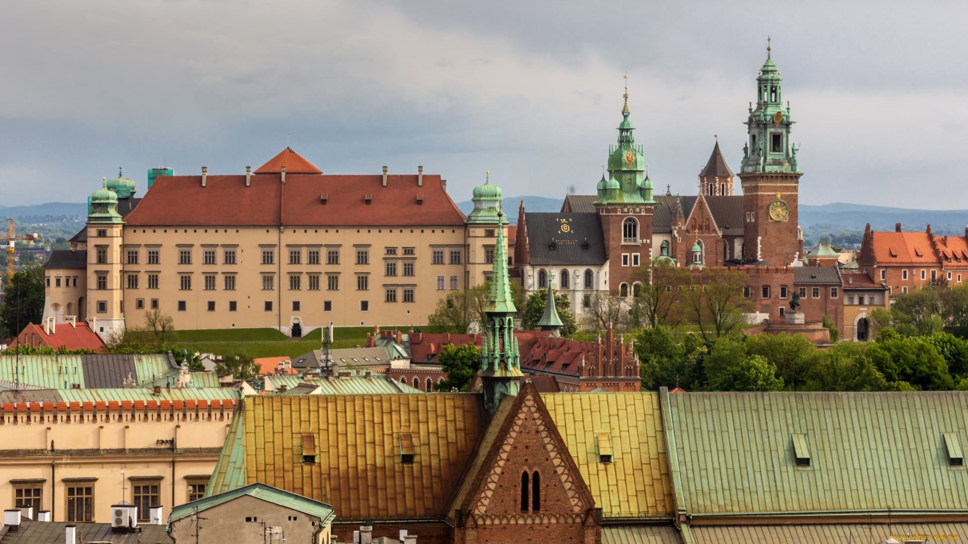 города, краков, , польша, панорама