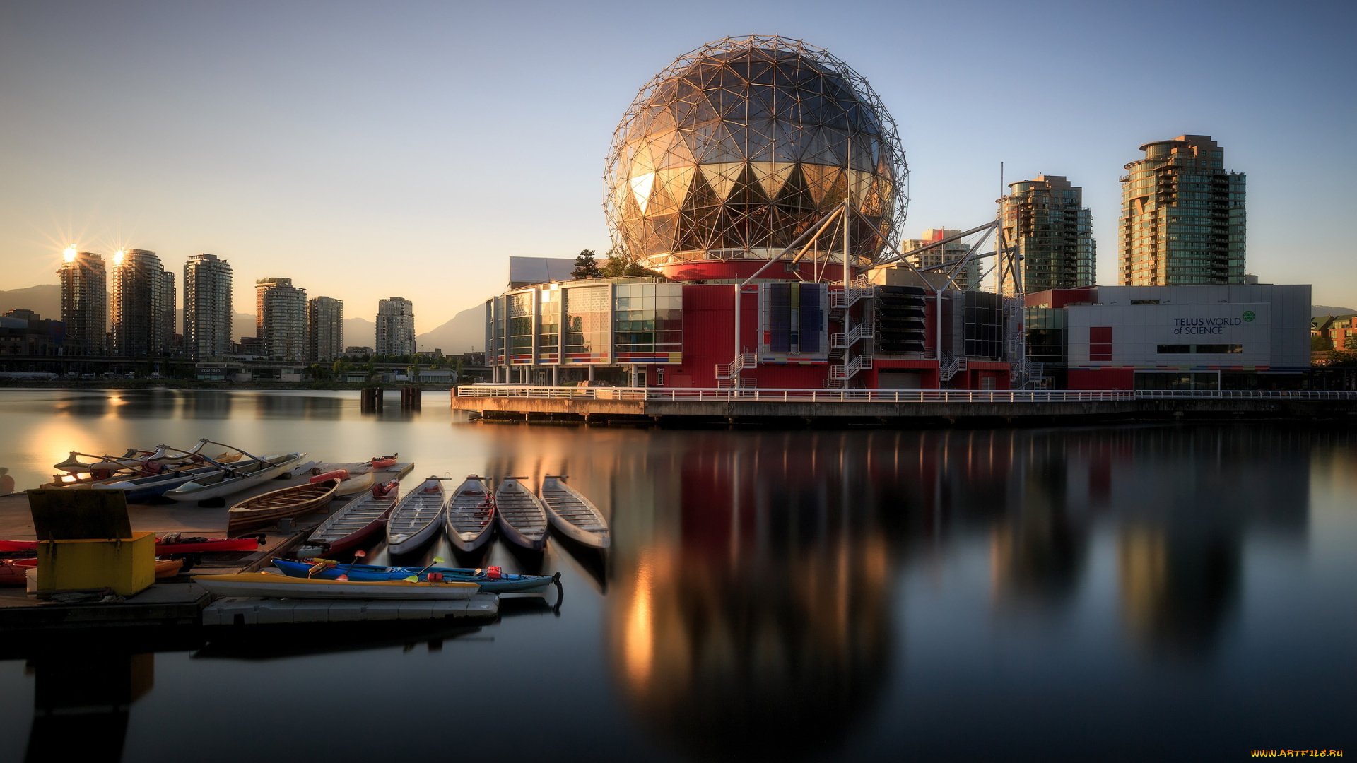 города, ванкувер, , канада, река, лодки, небоскребы