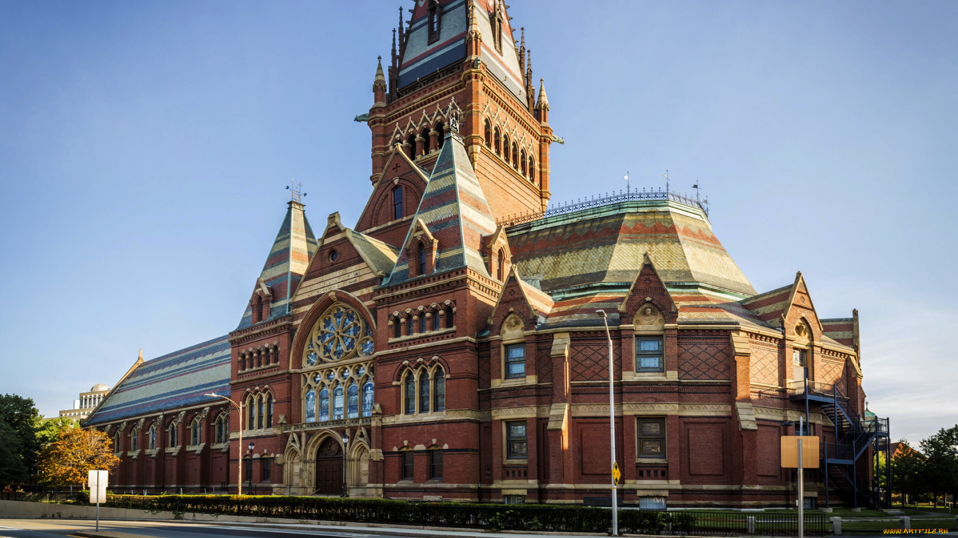 memorial, hall, building, города, бостон, , сша, memorial, hall, building