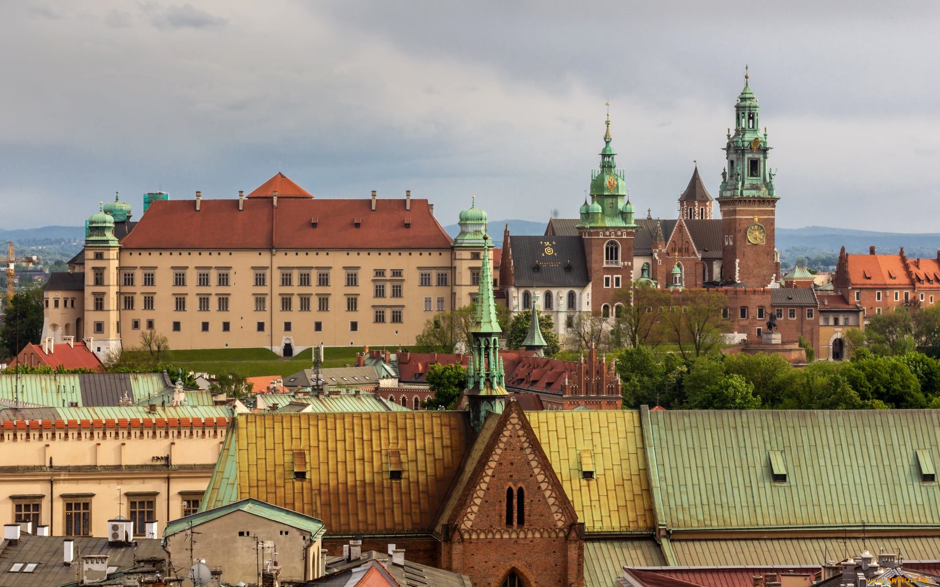 города, краков, , польша, панорама