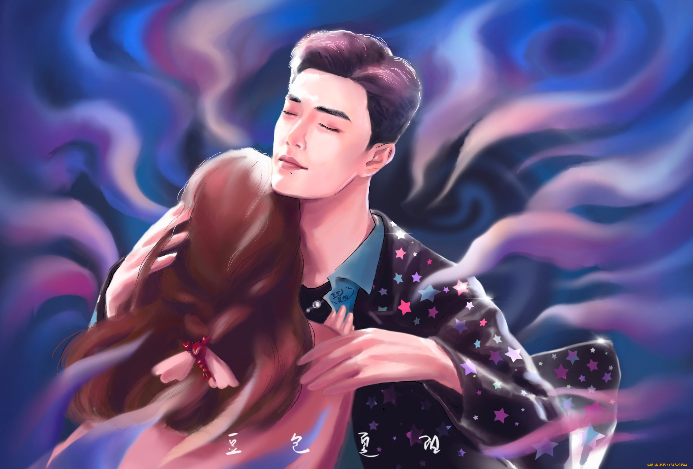 рисованное, люди, парень, девушка, любовь