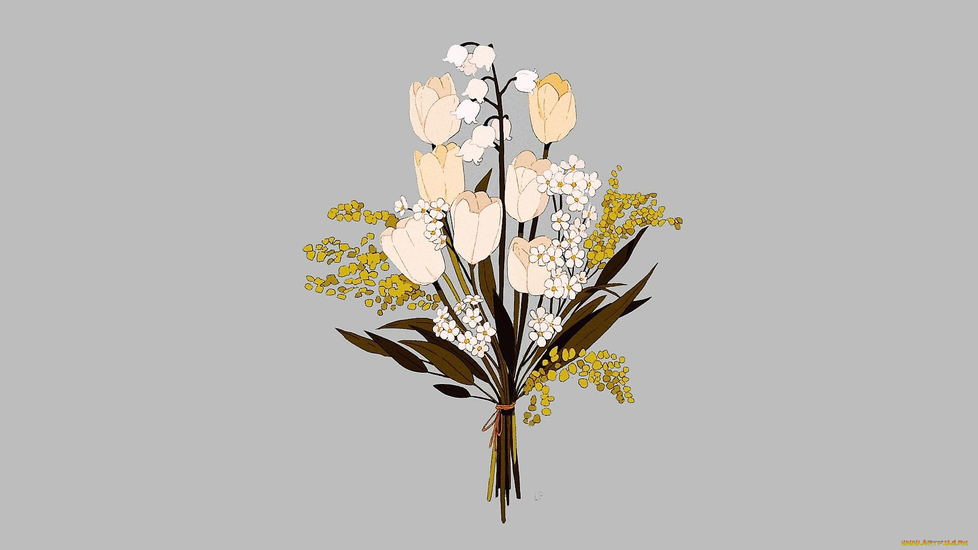 рисованное, цветы, букет