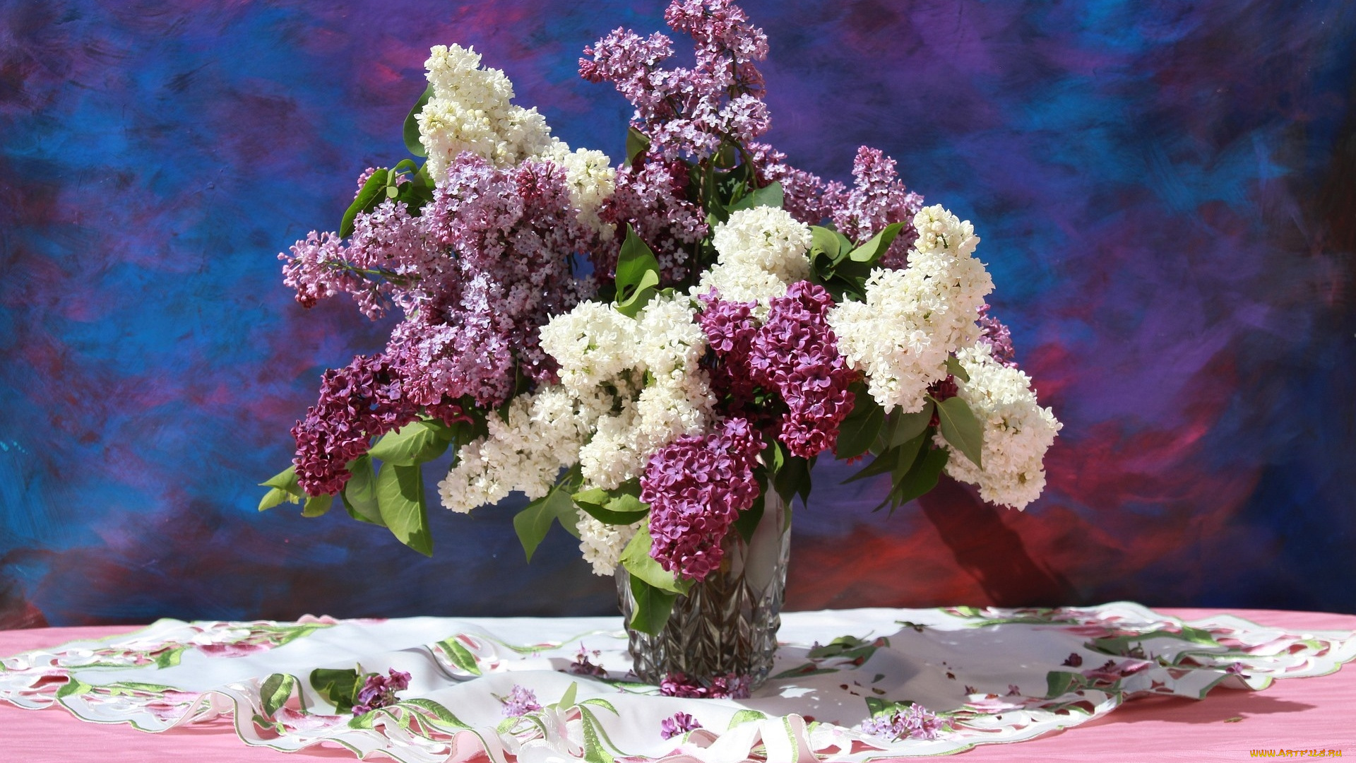 цветы, сирень, ваза, букет, белая, лиловая