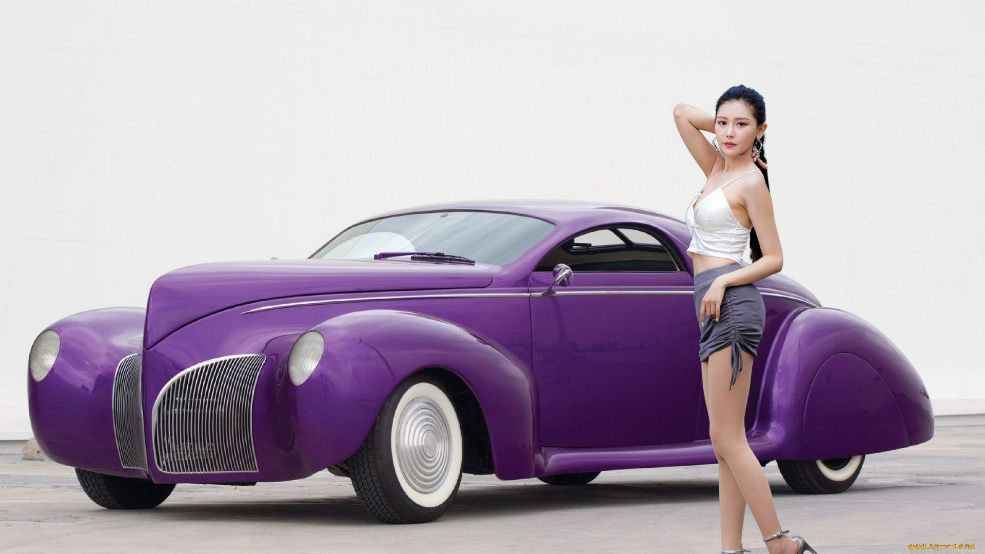 девушки, -, азиатки, азиатка, автомобиль, юбка, мини, топ