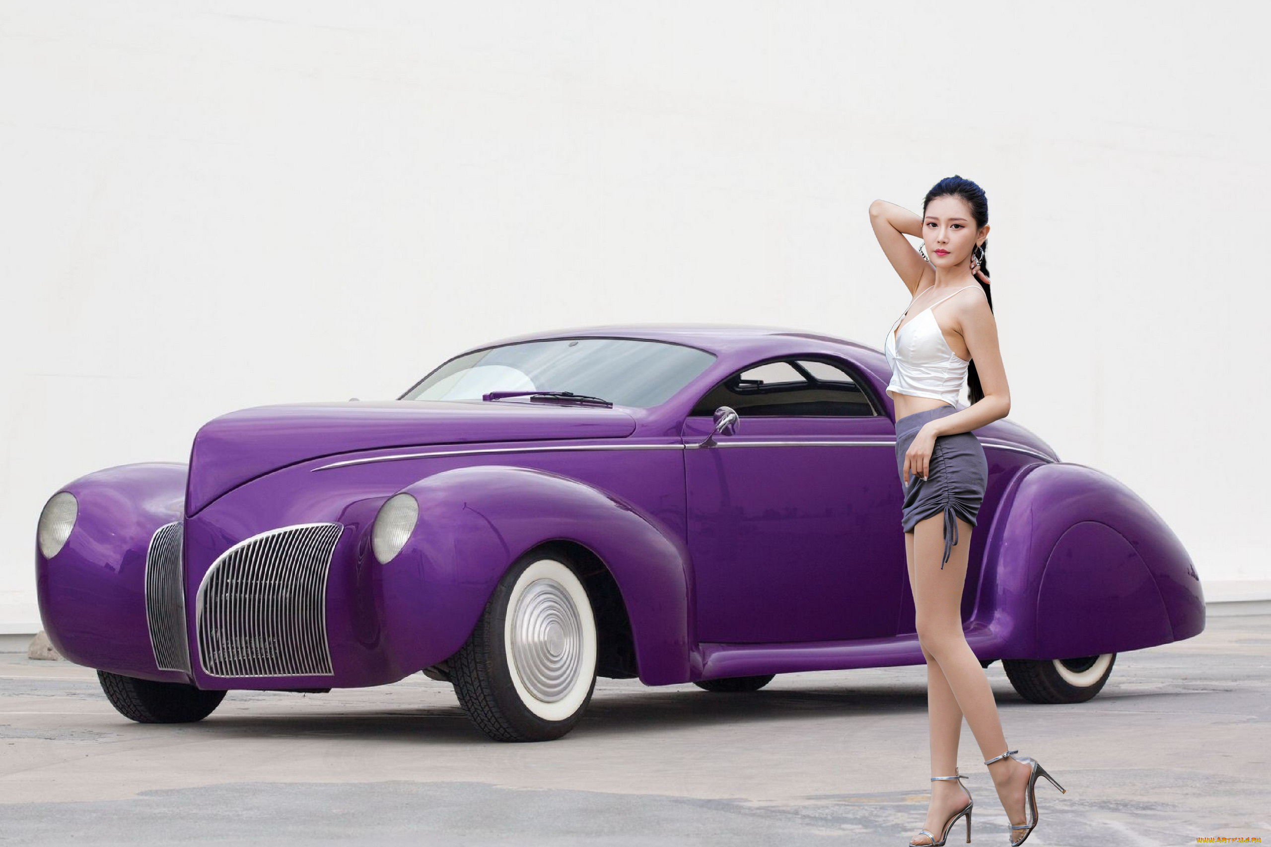 девушки, -, азиатки, азиатка, автомобиль, юбка, мини, топ