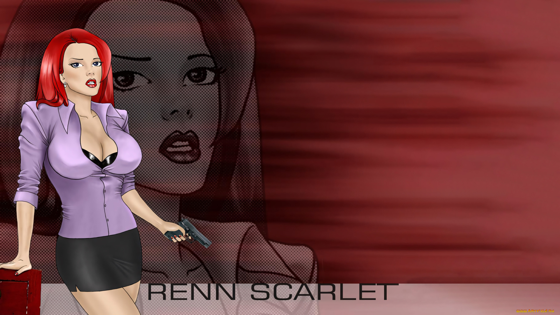 295822, рисованное, люди, девушка, с, пистолетом