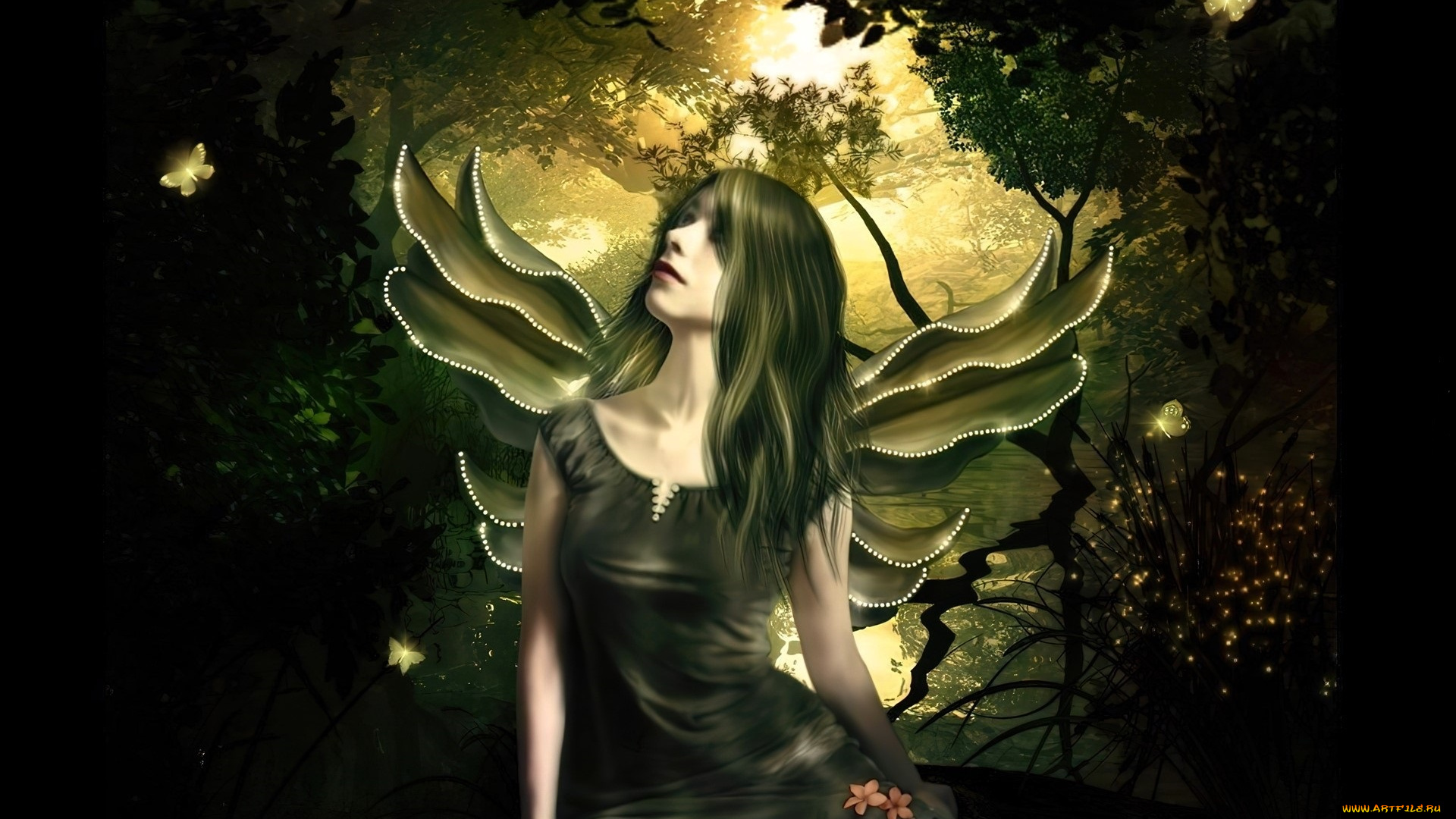 3д, графика, ангел, , angel, девушка, крылья, природа, бабочки