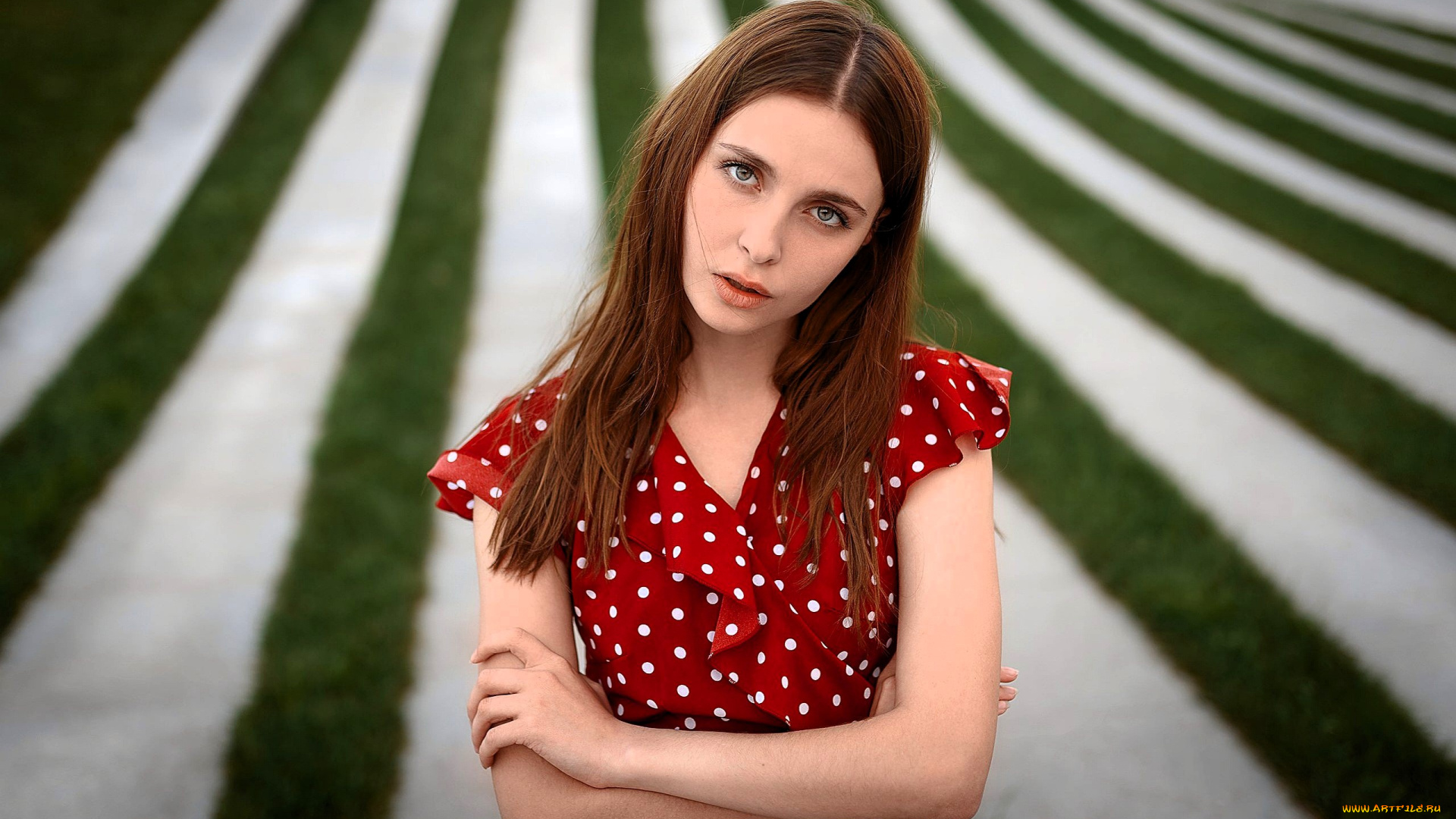 девушки, -, рыжеволосые, и, разноцветные, рыжая, платье, поле