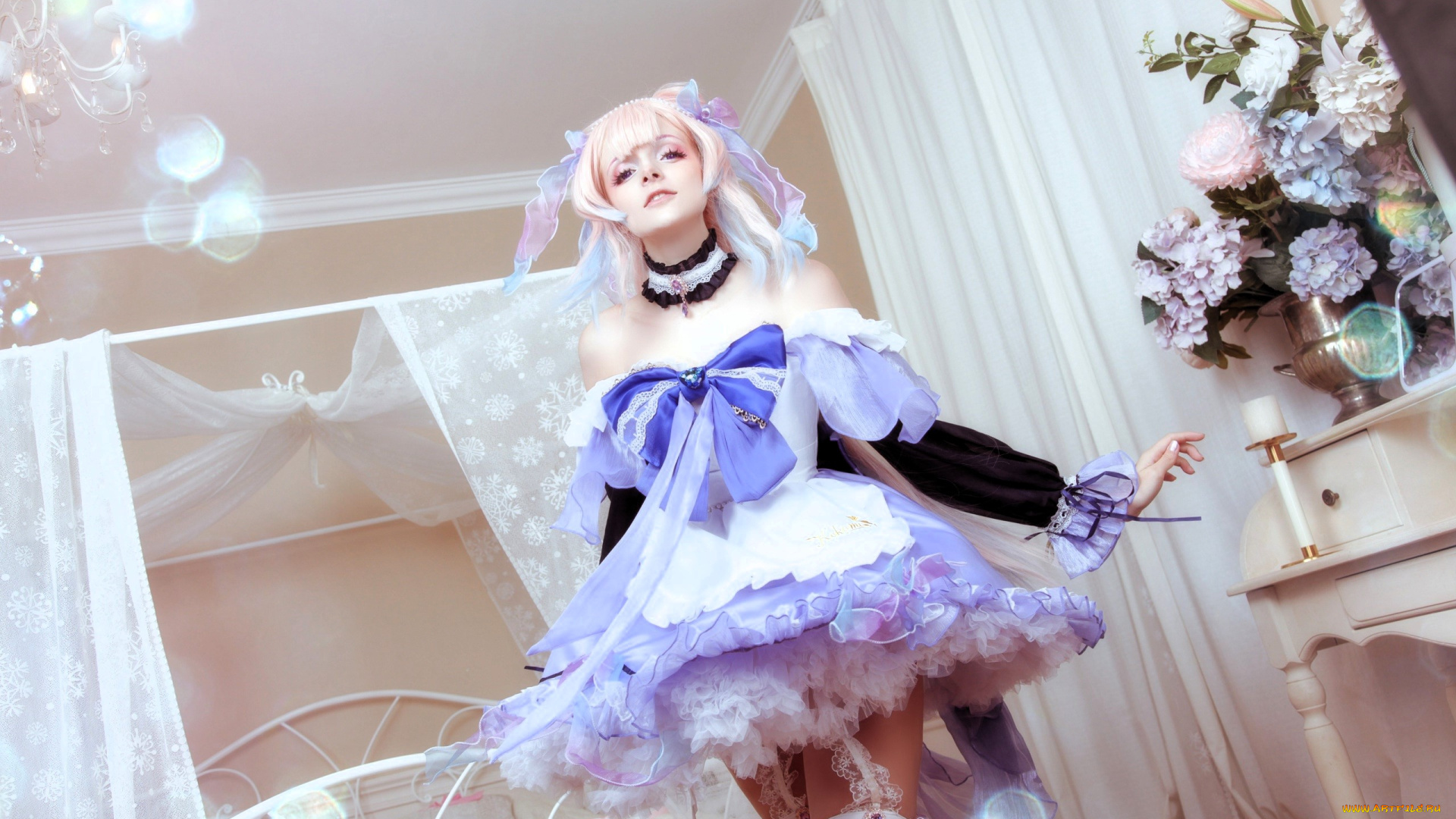 девушки, mari, aisu, образ, косплей, наряд, костюм, платье, комната, цветы