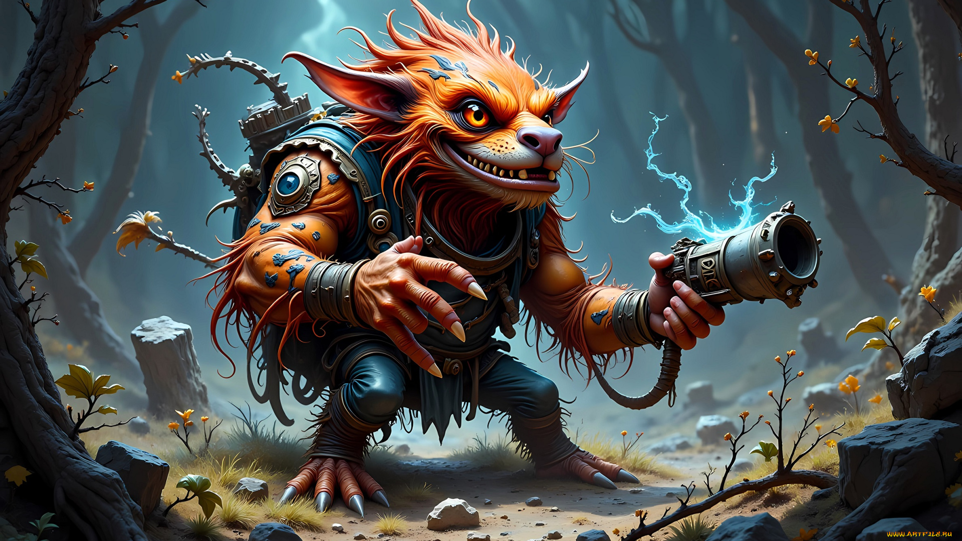 фэнтези, существа, существо, оружие, лес, камни