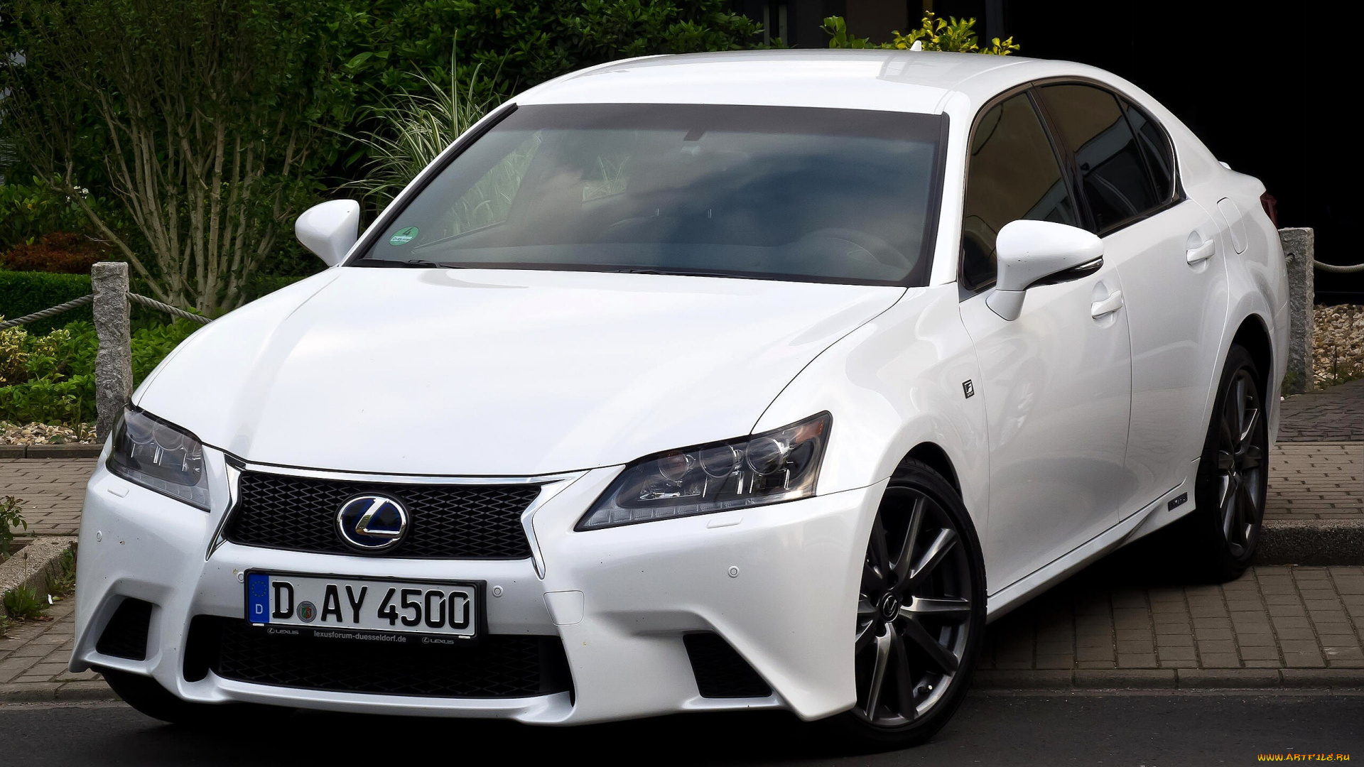 lexus, gs, автомобили, lexus, белый, тротуар, сад