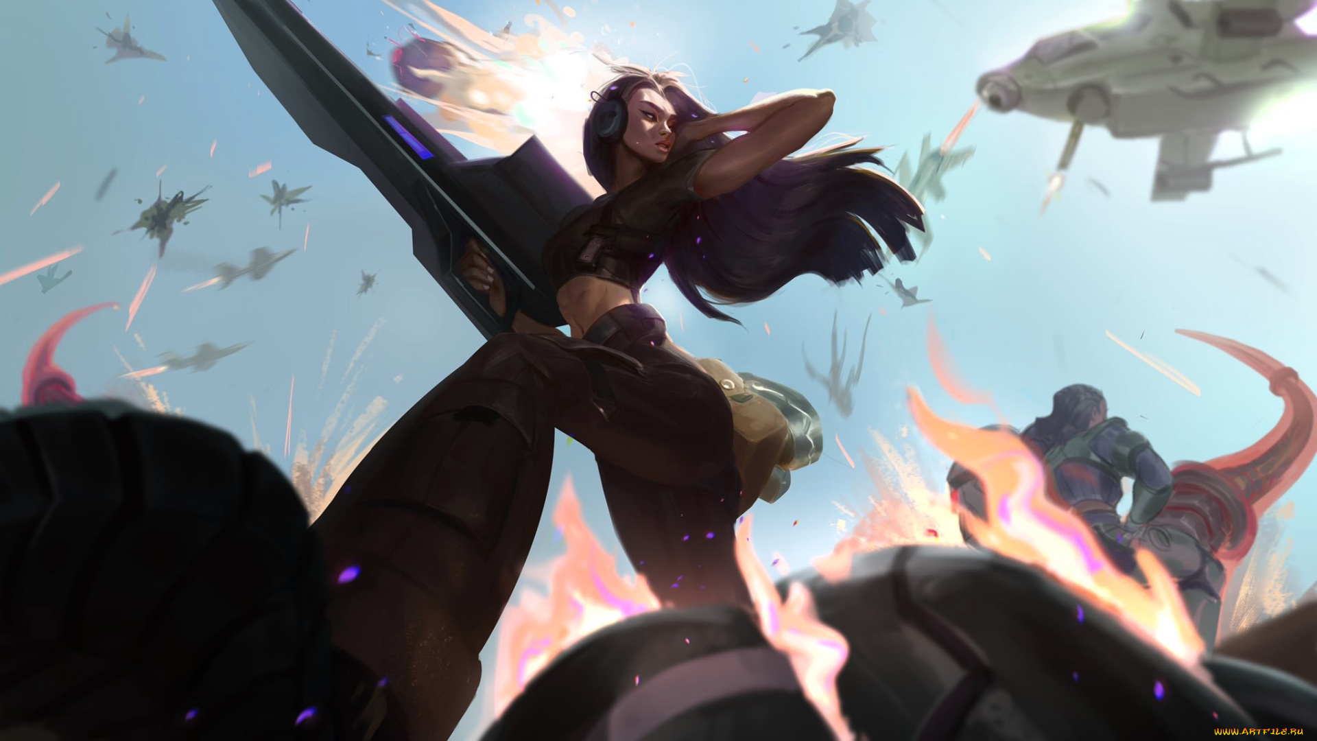 видео, игры, league, of, legends, samira, девушка, оружие, ракурс, техника, бой