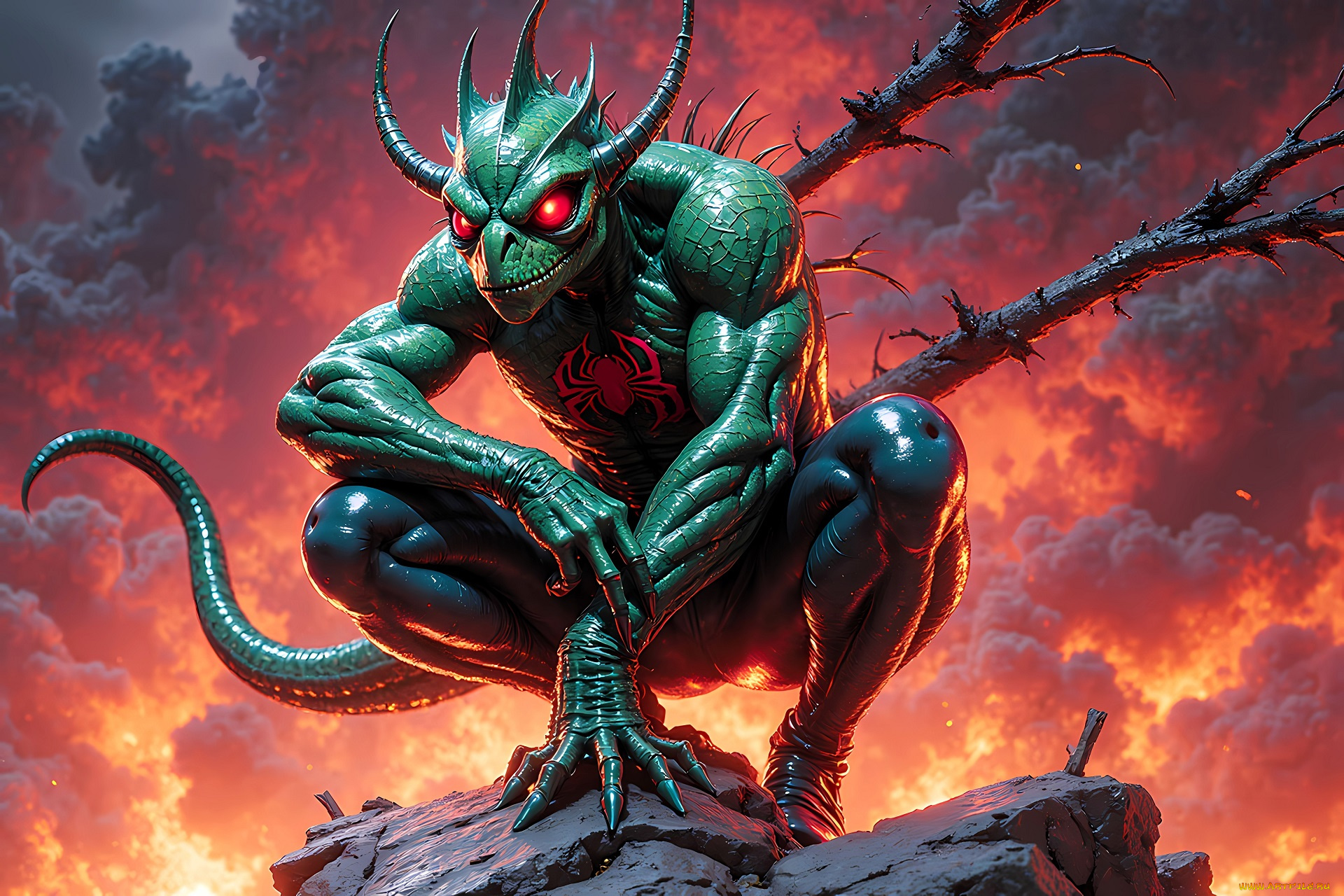 3д, графика, существа, , creatures, монстр, существо, дым, камень