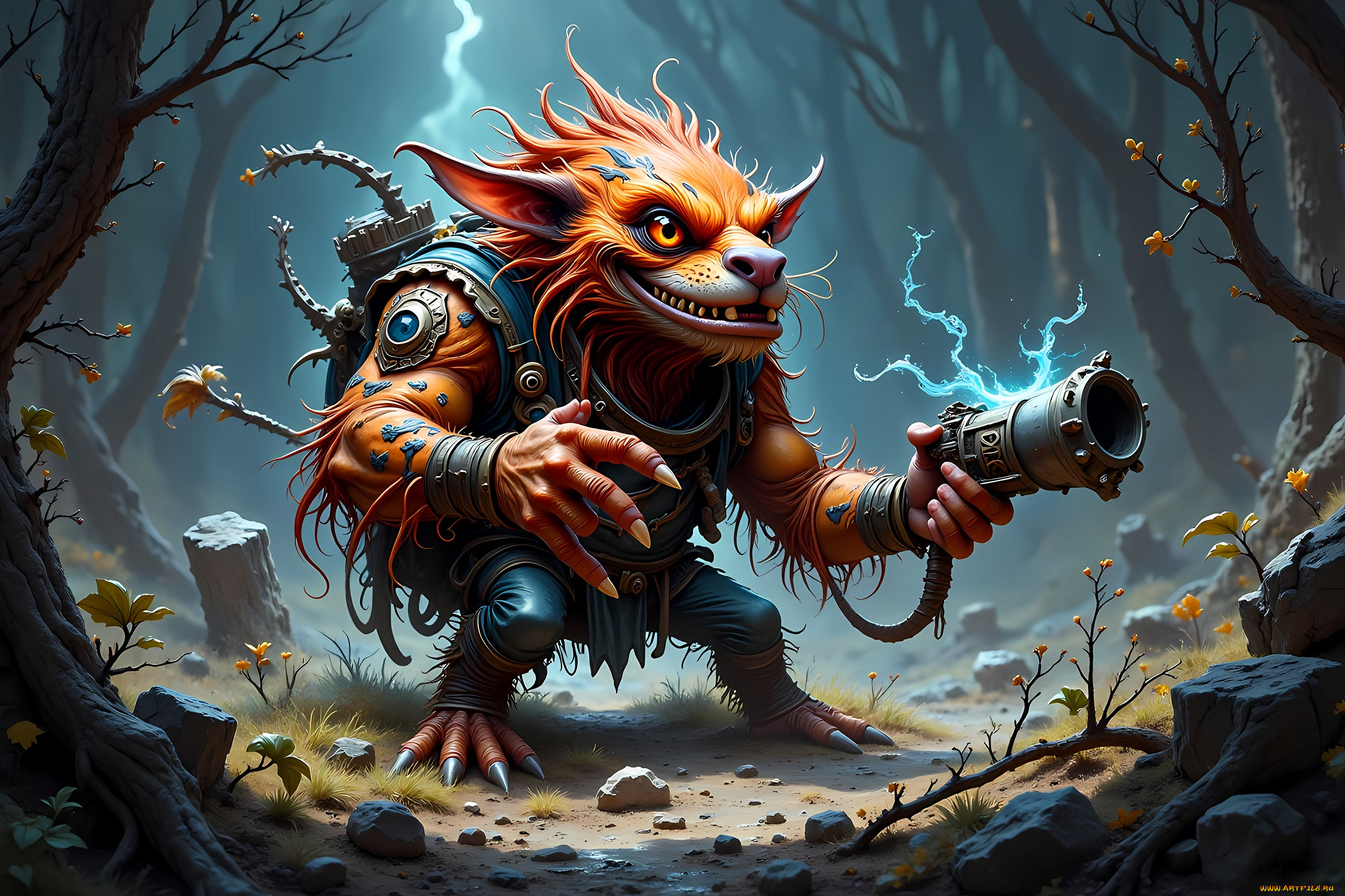 фэнтези, существа, существо, оружие, лес, камни