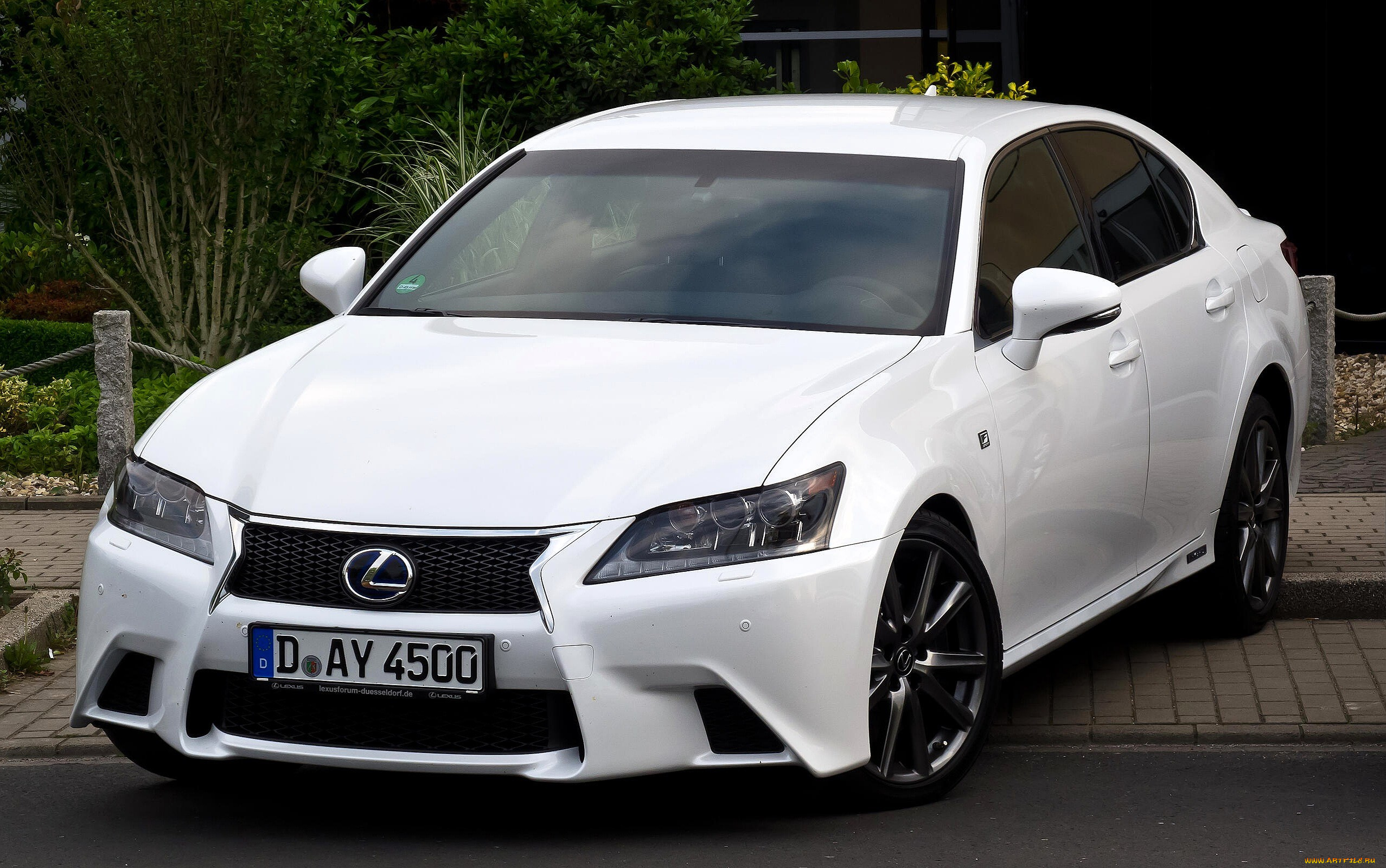 lexus, gs, автомобили, lexus, белый, тротуар, сад