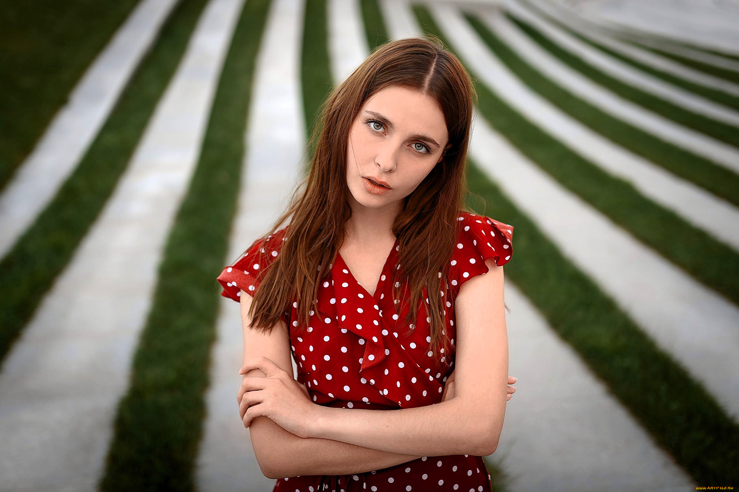 девушки, -, рыжеволосые, и, разноцветные, рыжая, платье, поле