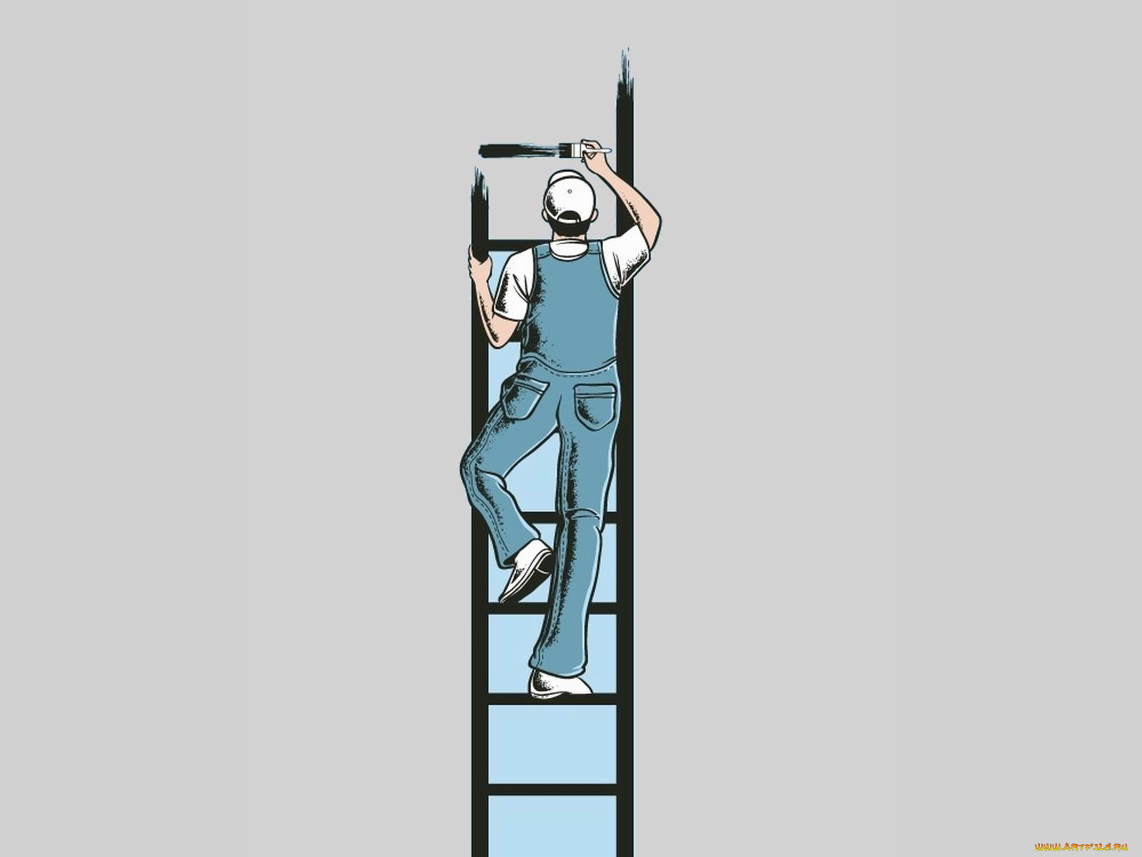 векторная, графика, стремянка, человек