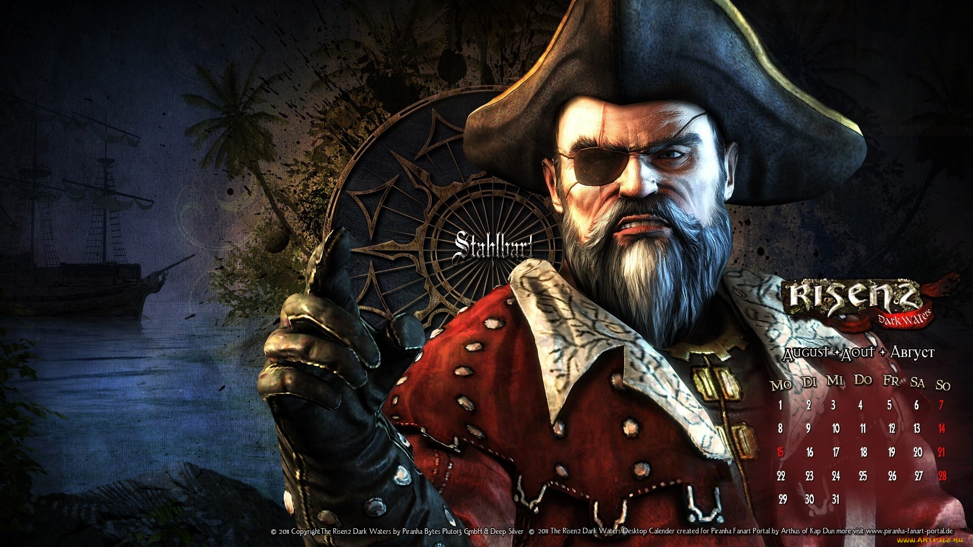 календари, видеоигры, гримаса, август, треуголка, пират, шрам