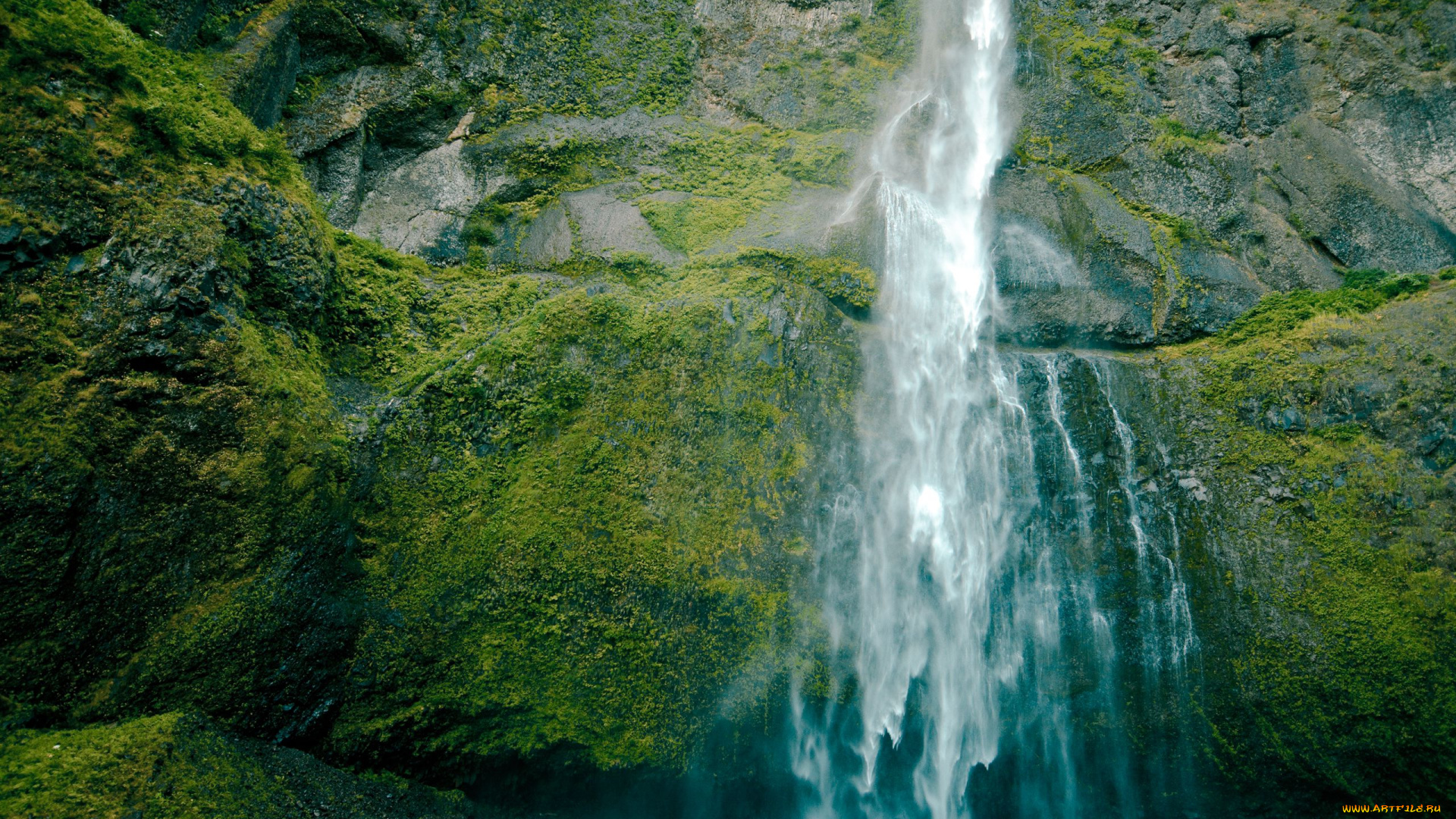 природа, водопады, гора, мох