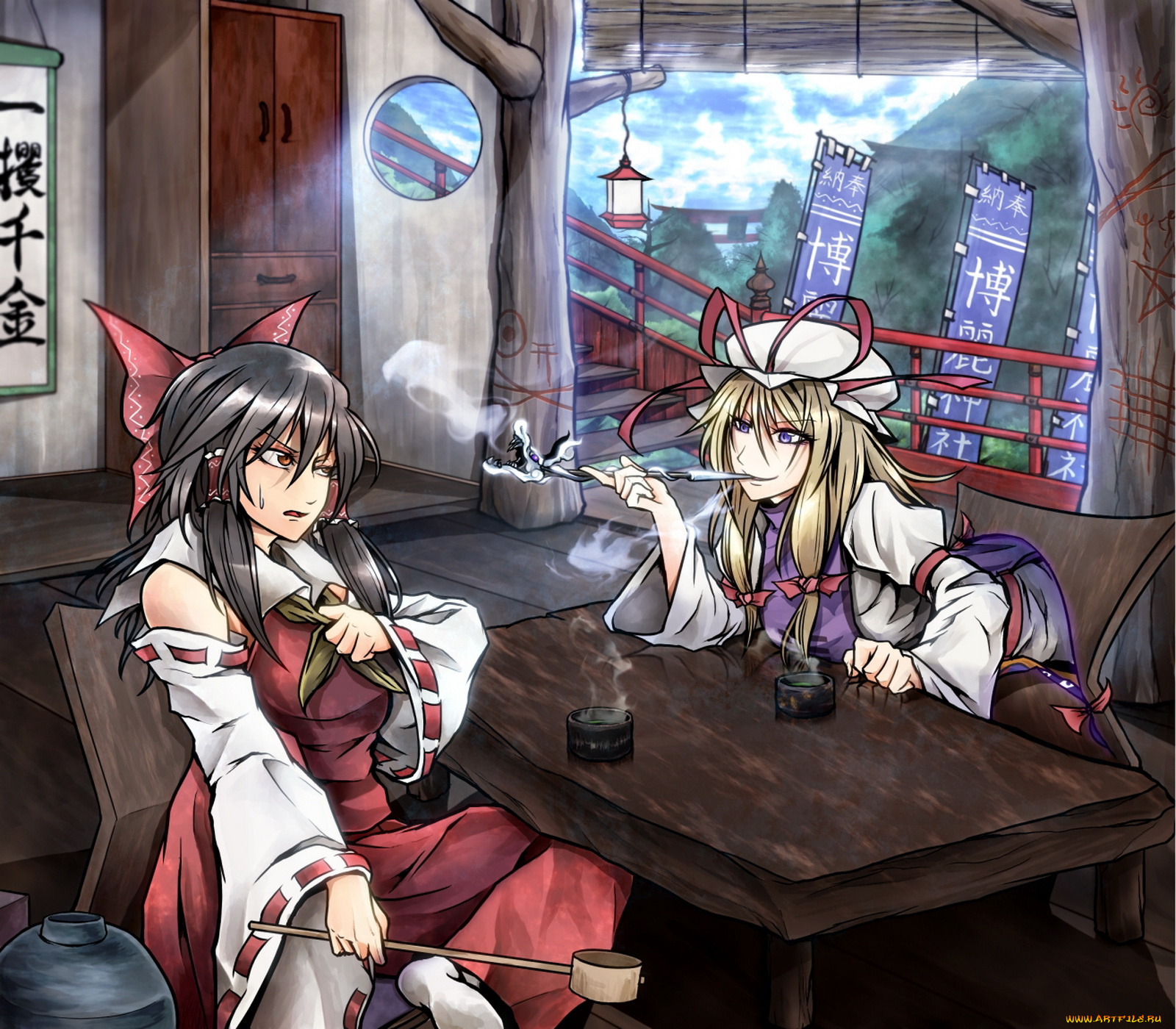 аниме, touhou, рейму, хакурей, юкари, Якумо