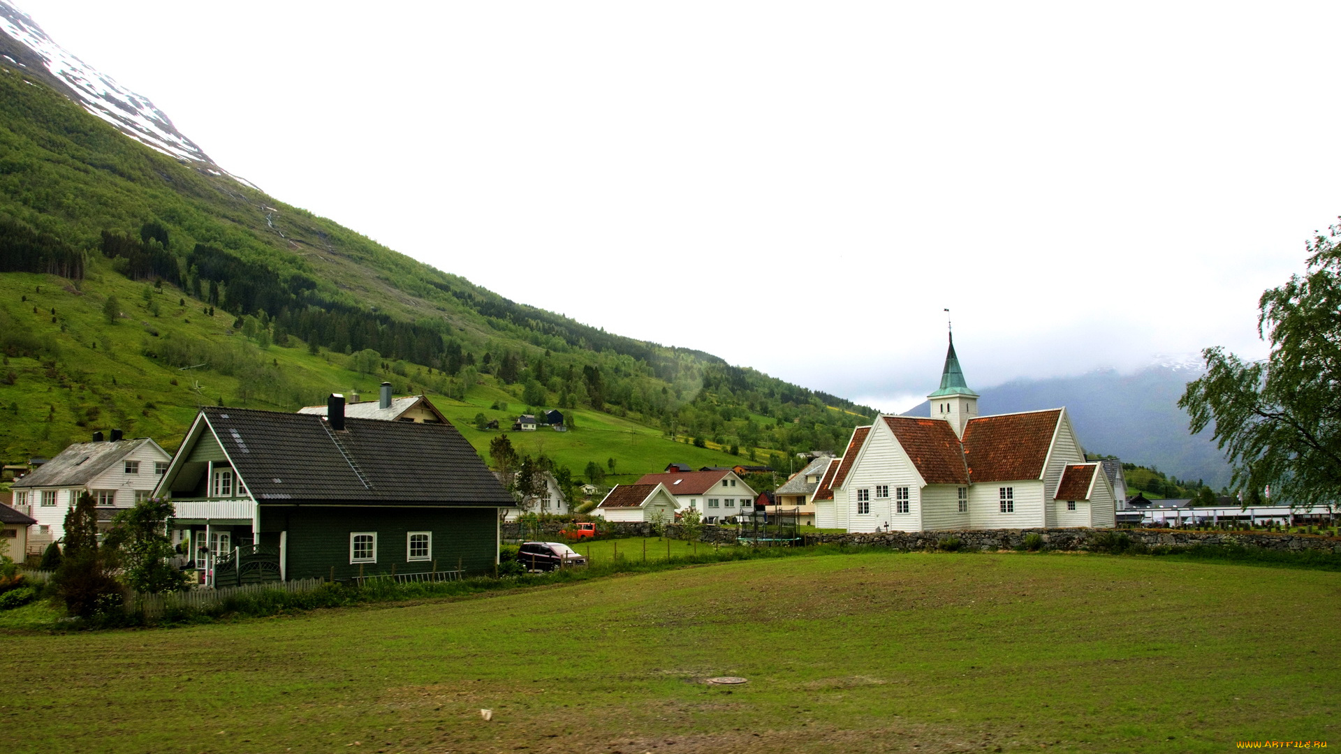 норвегия, согн, ог, фьюране, города, здания, дома, горы