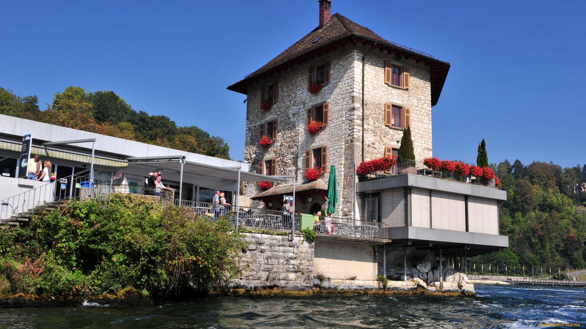 швейцария, шаффхаузен, города, здания, дома, река
