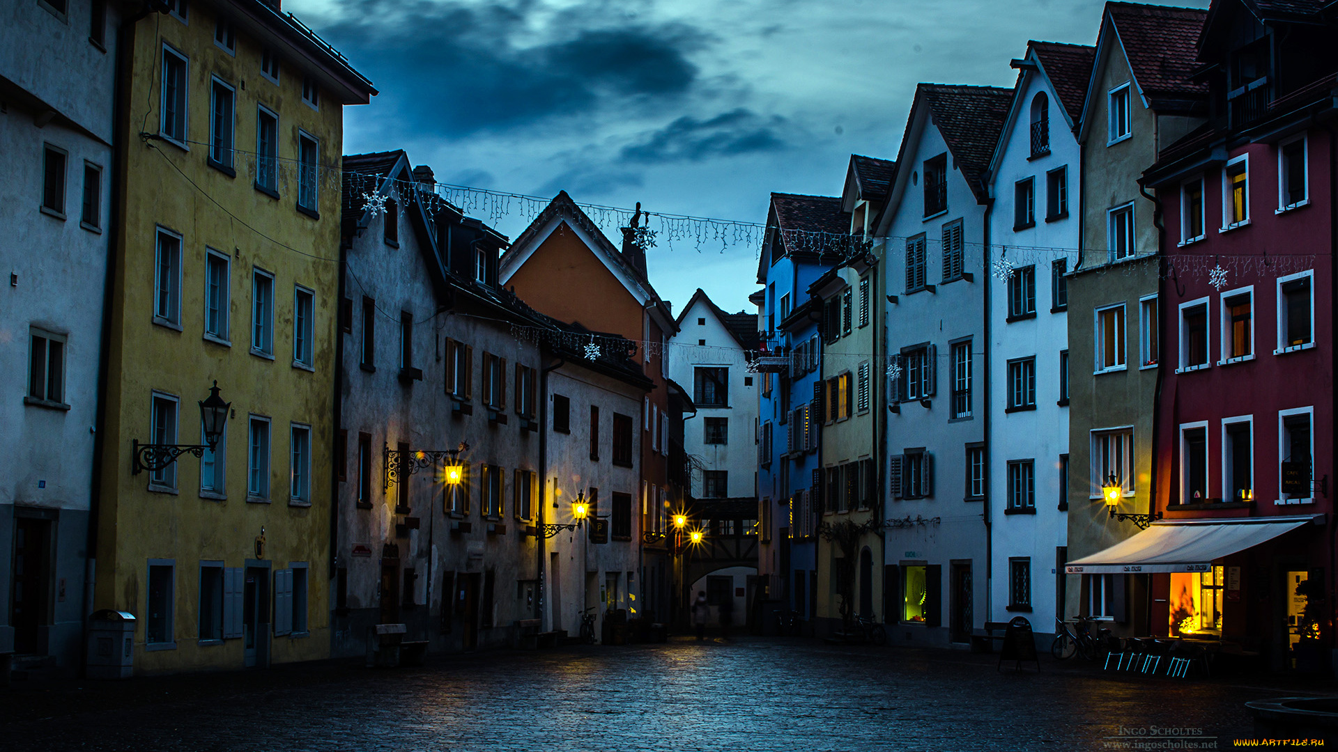 города, улицы, площади, набережные, вечер, фонари, дома