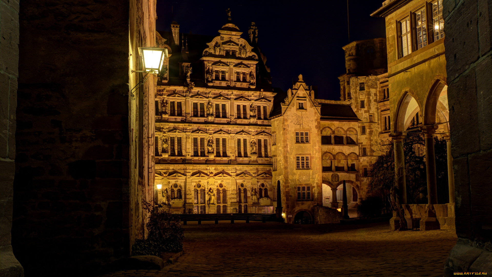 heidelberg, castle, германия, города, гейдельберг, ночь, огни, замок