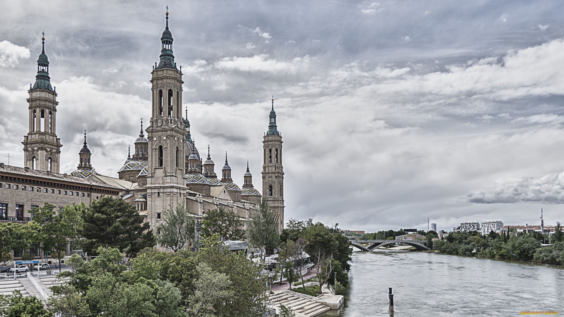 сарагоса, испания, города, католические, соборы, костелы, аббатства, река, собор