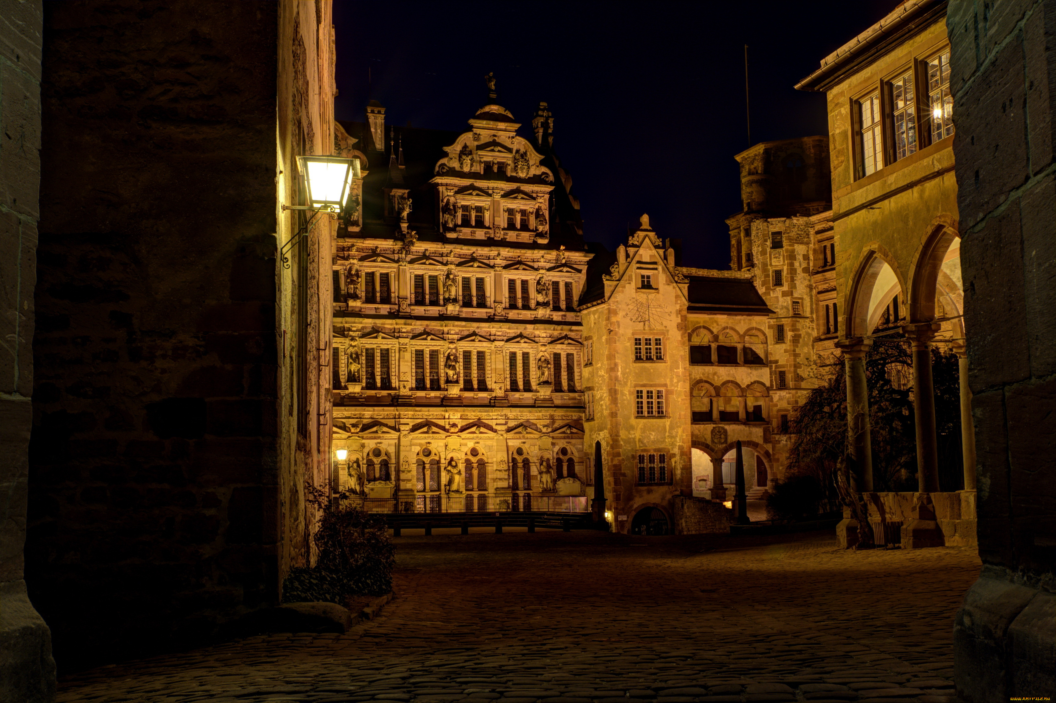 heidelberg, castle, германия, города, гейдельберг, ночь, огни, замок