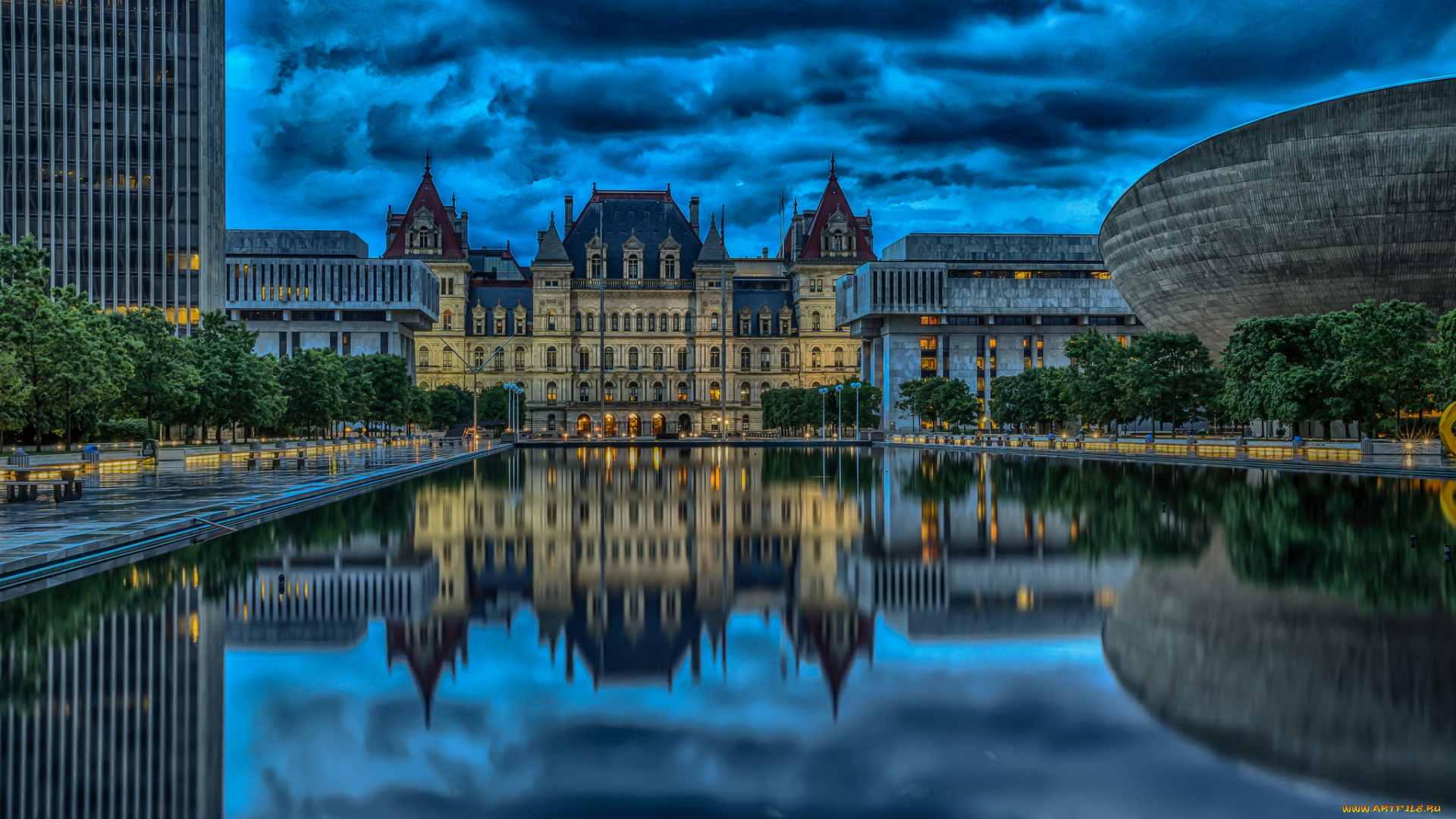 albany, , new, york, города, -, здания, , дома, олбани, отражение, вода, капитолий, нью-йорк, new, york, здания