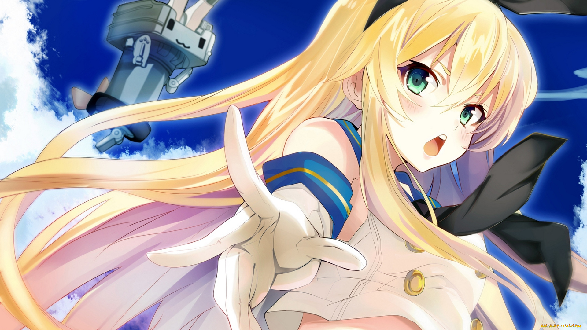 аниме, kantai, collection, art, kagura, kurosaki, девушка, shimakaze, взгляд, жест, робот, kantai, collection