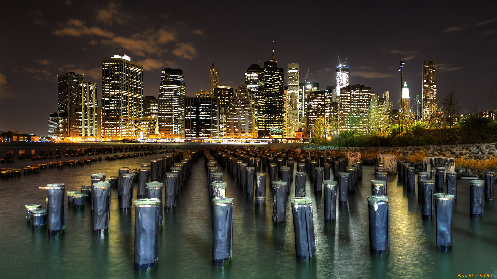города, нью-йорк, , сша, ист-ривер, нижний, манхэттен, небоскребы, ночь, нью-йорк, город