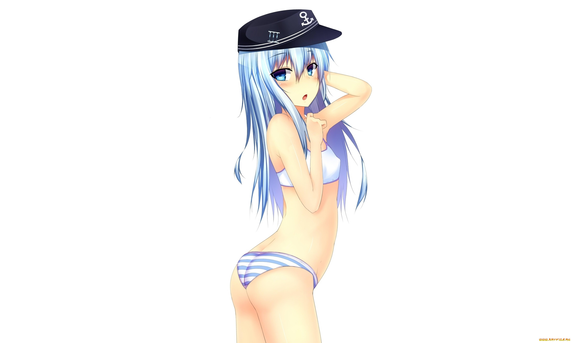 аниме, kantai, collection, art, suteba, девушка, hibiki, destroyer, взгляд, смущение, трусики, простой, фон, kantai, collection