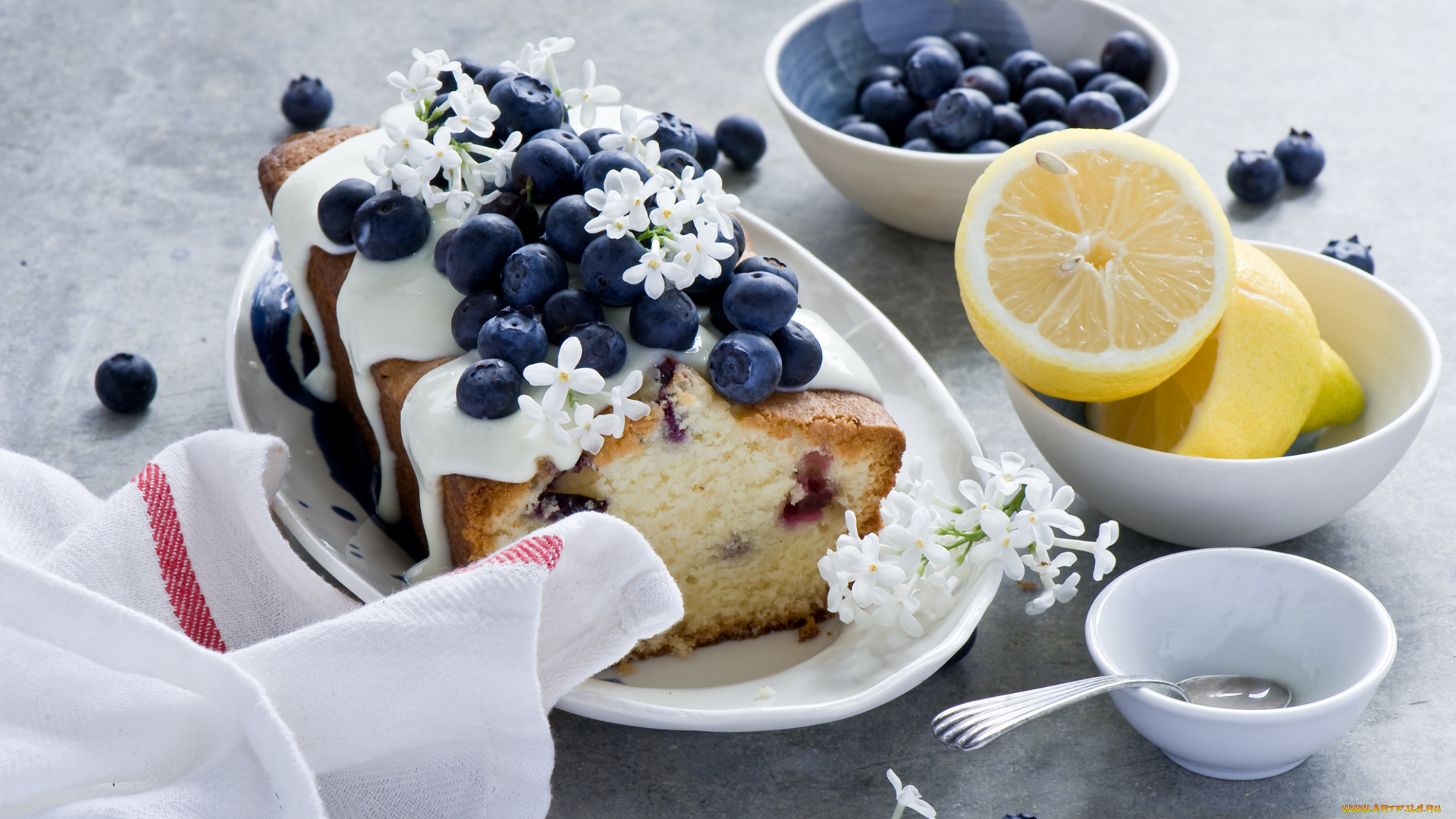 еда, пироги, пирог, выпечка, ягоды, черника, лимон, ромашки