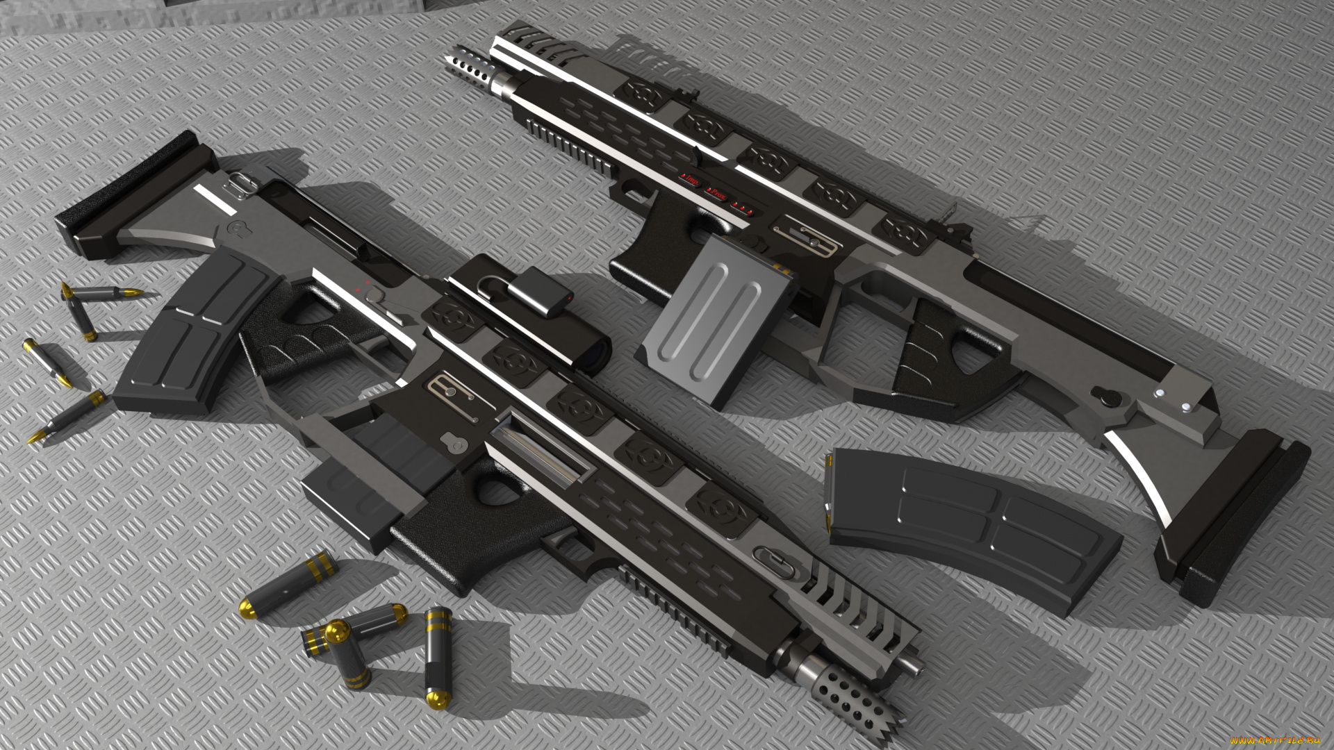 оружие, 3d, фон, патроны, автоматы