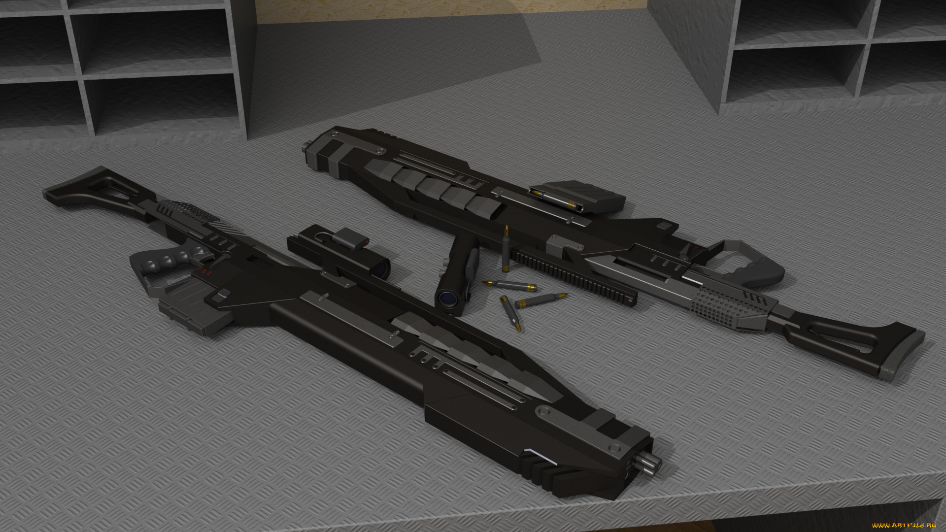 оружие, 3d, фон, патроны, пистолеты