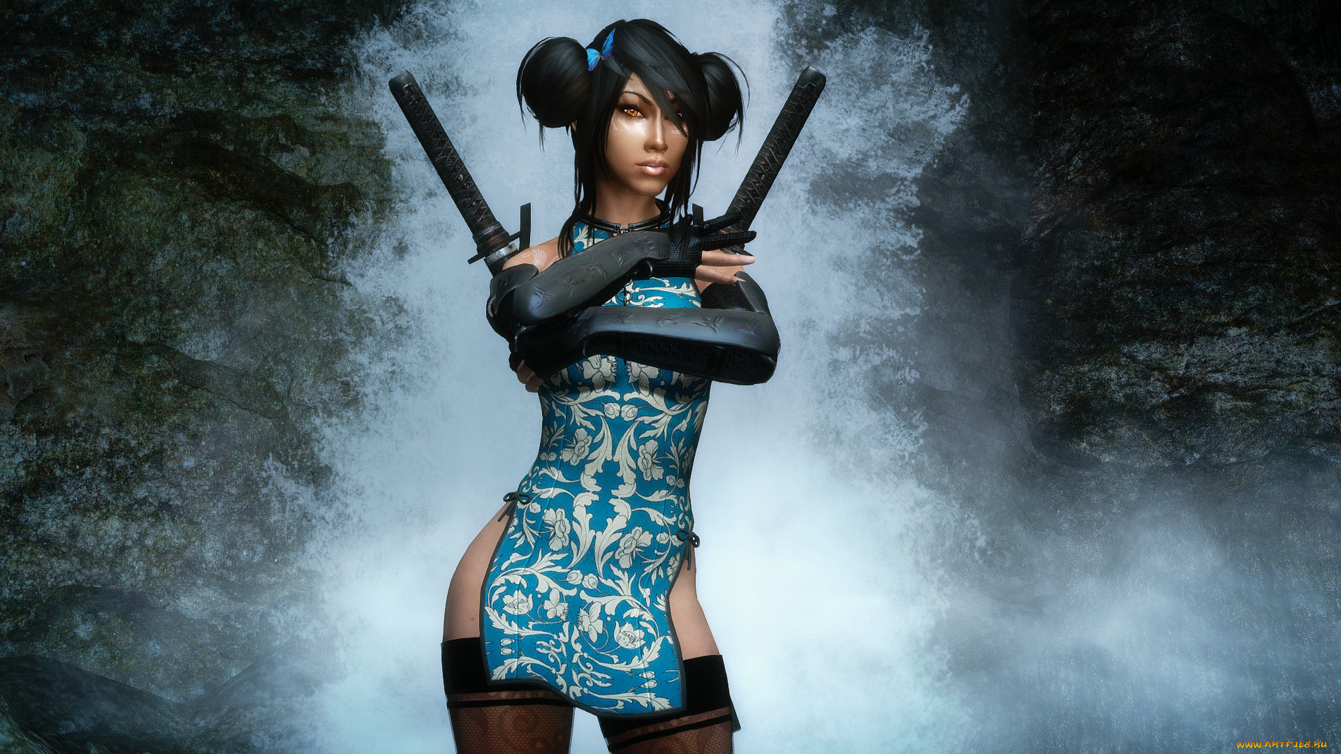 видео, игры, the, elder, scrolls, v, , skyrim, девушка, взгляд, фон, оружие