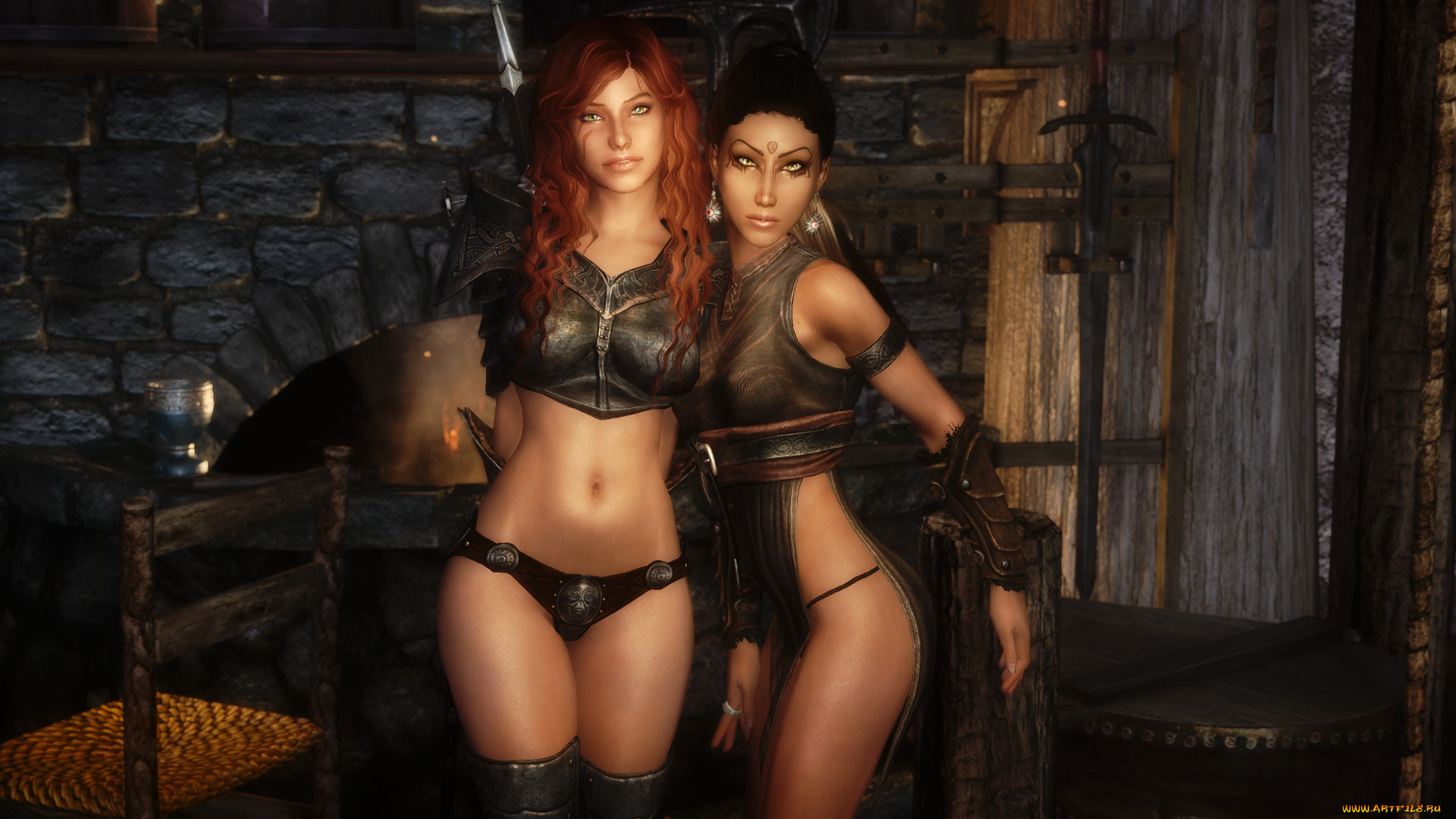 видео, игры, the, elder, scrolls, v, , skyrim, девушки, фон, взгляд