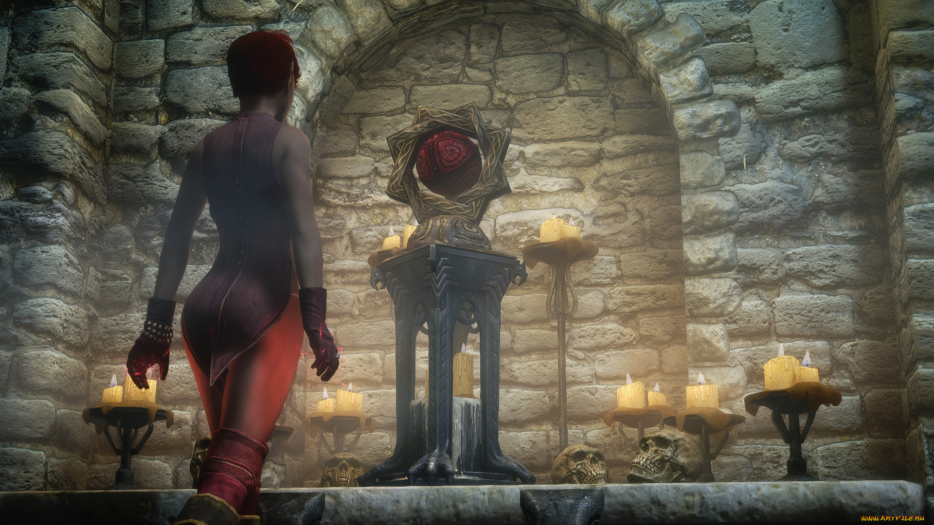 видео, игры, the, elder, scrolls, v, , skyrim, свечи, фон, взгляд, девушка