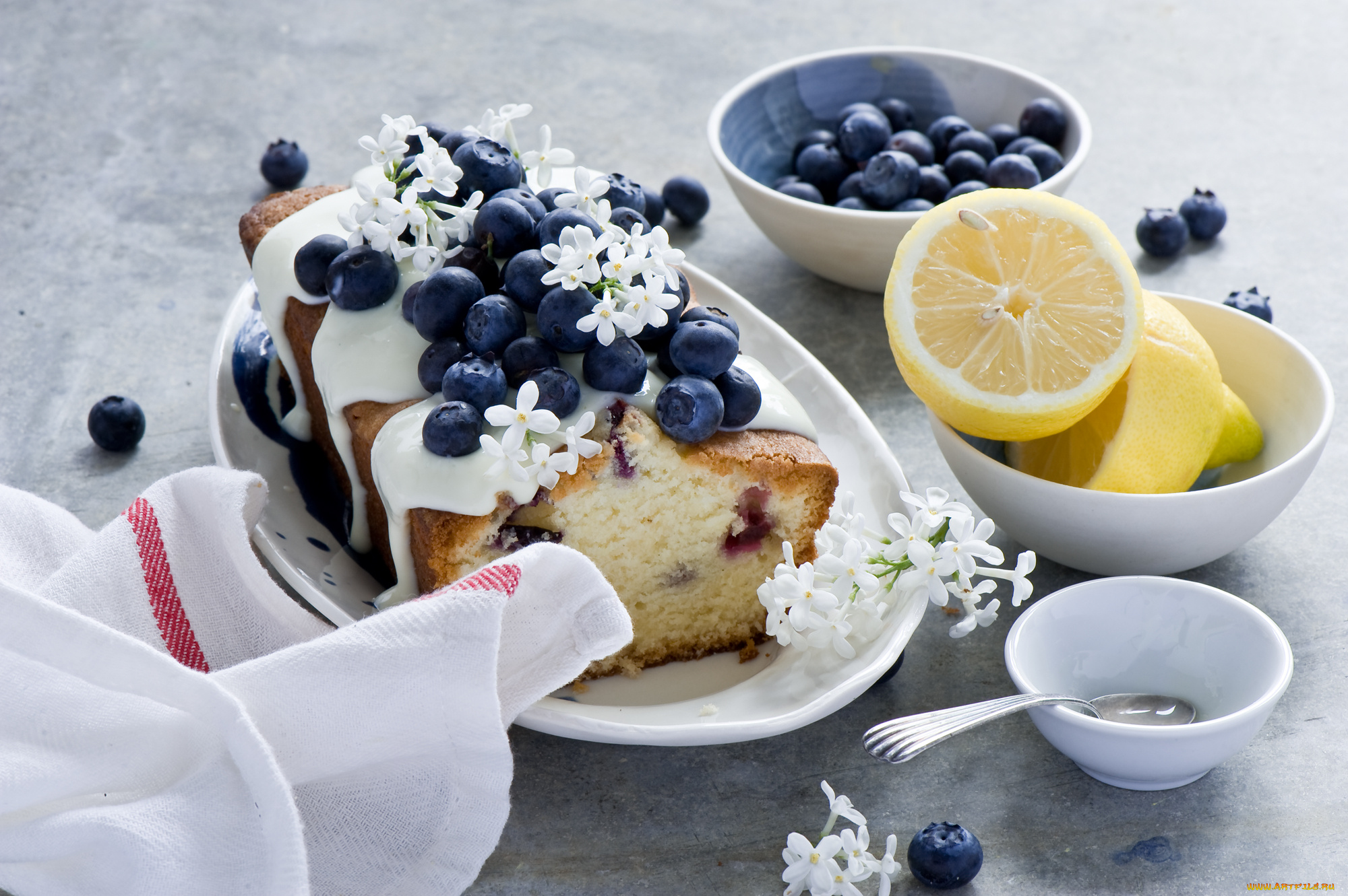 еда, пироги, пирог, выпечка, ягоды, черника, лимон, ромашки